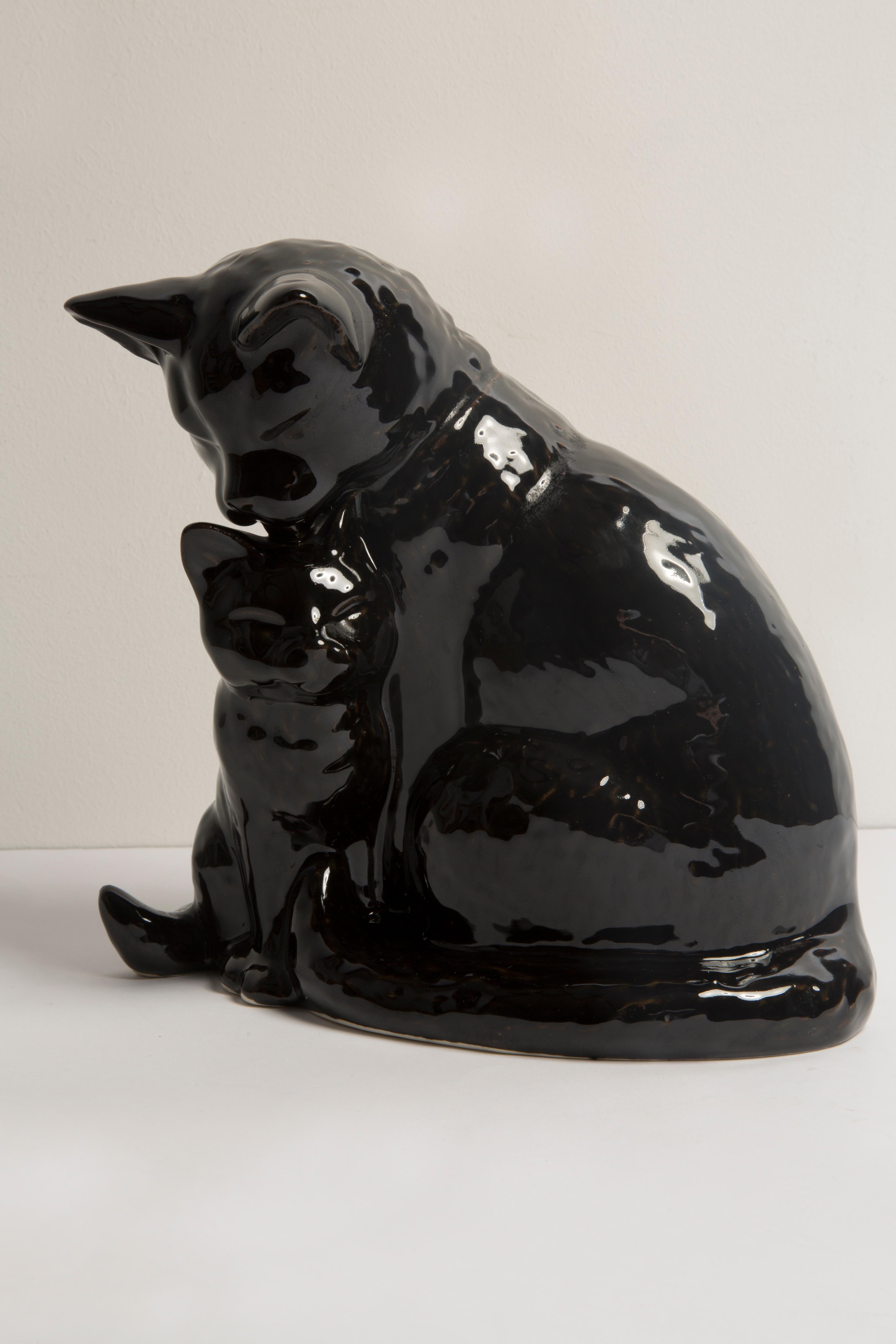 20th Century Midcentury Medium Black Cats Ceramic Sculpture, Portugal, 1960s For Sale