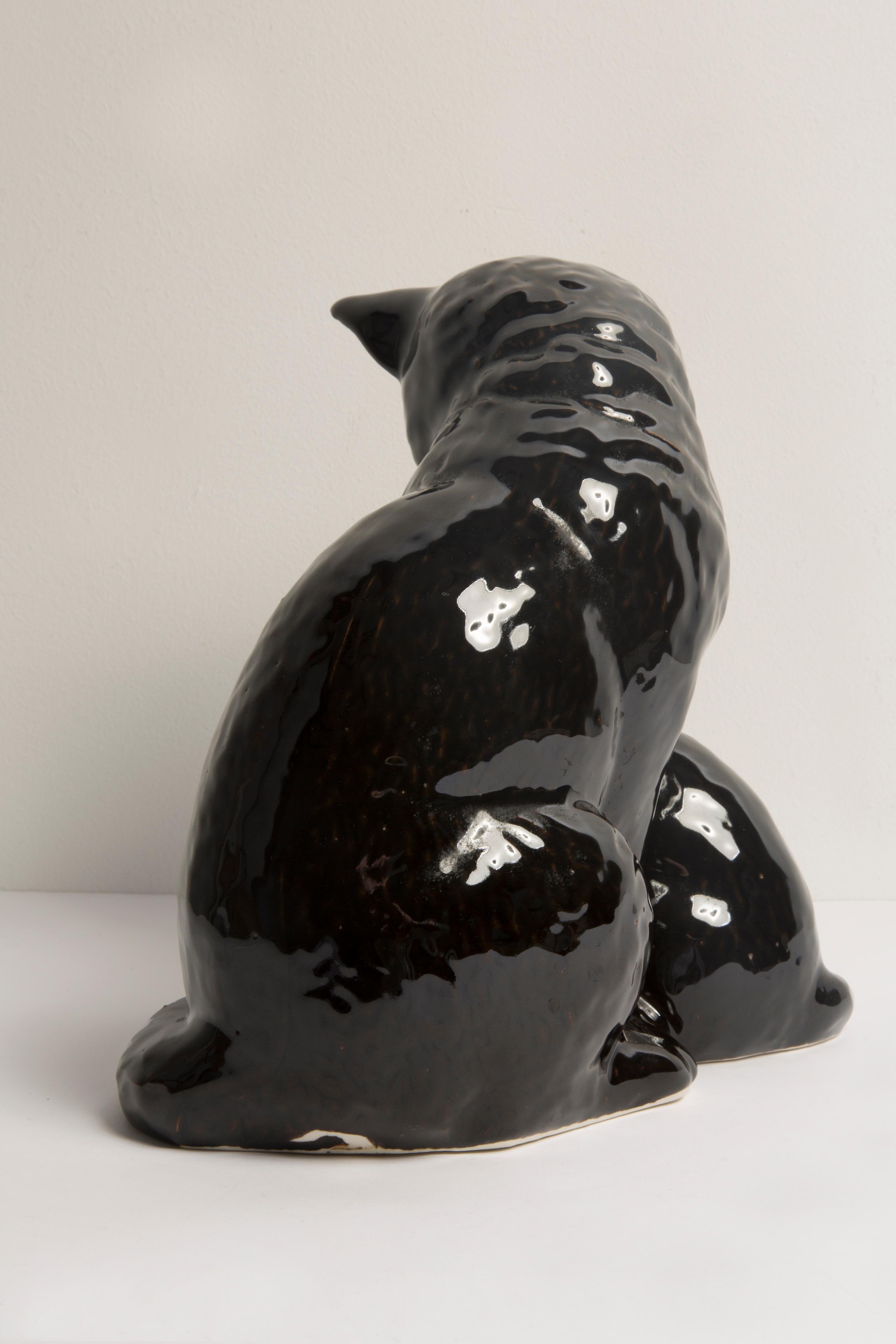 Mittlere schwarze Katzen Keramikskulptur, Portugal, 1960er Jahre im Angebot 2