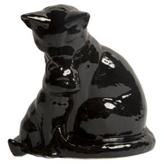 Midcentury Medium Black Cats Ceramic Sculpture, Portugal, 1960s