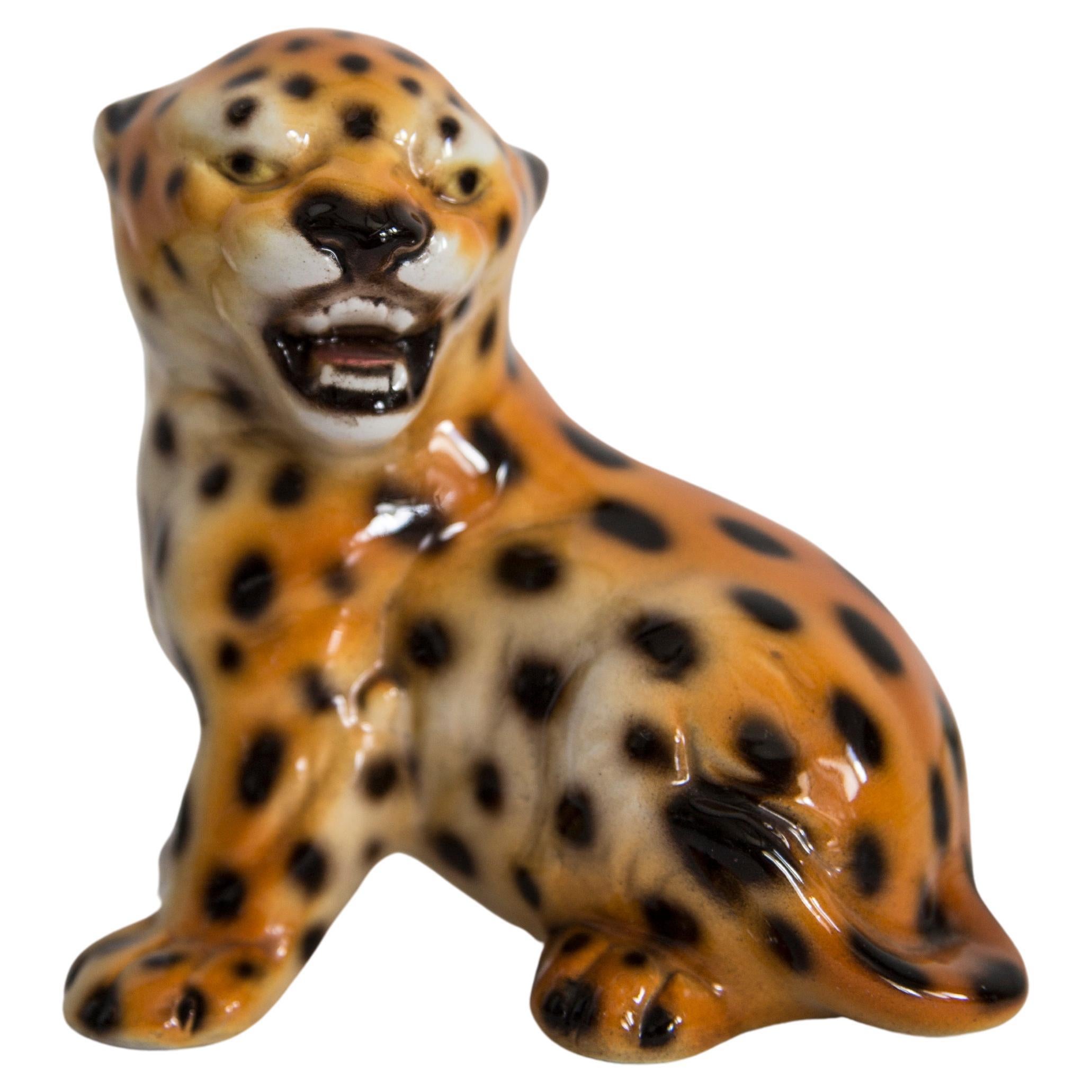 Medium Keramik-Leoparden-Deko-Skulptur aus der Mitte des Jahrhunderts, Italien, 1960er Jahre