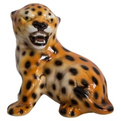 Medium Keramik-Leoparden-Deko-Skulptur aus der Mitte des Jahrhunderts, Italien, 1960er Jahre