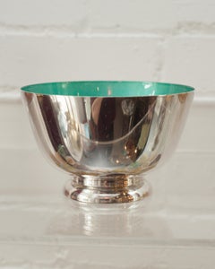 Mid-Century Medium Teal Blue Enamel Lined Sterling Silver Bowl