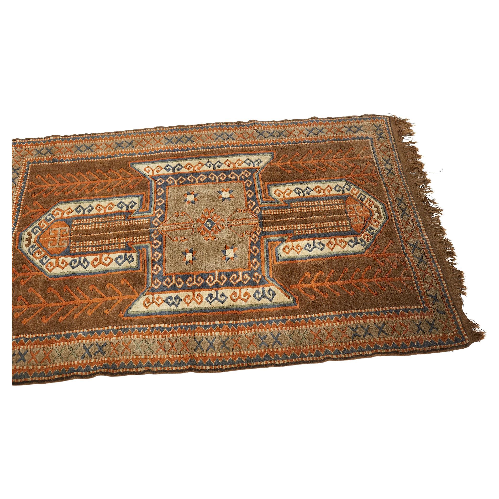 Mid Century Medium Pile Brown Wool Rug For Sale