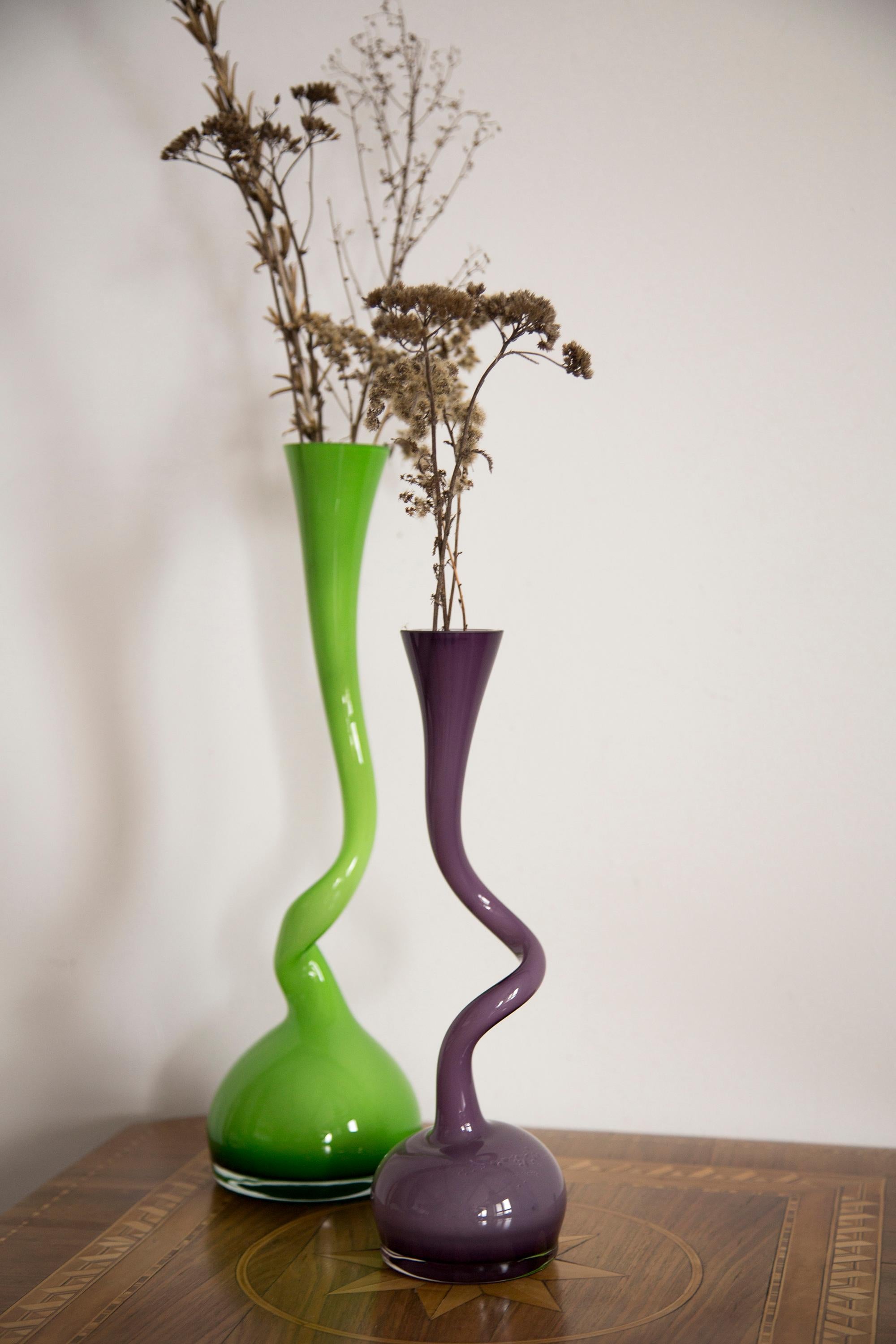 Mid-Century Modern Midcentury Medium Purple Violet Twisted Vase, Europe, 1960s