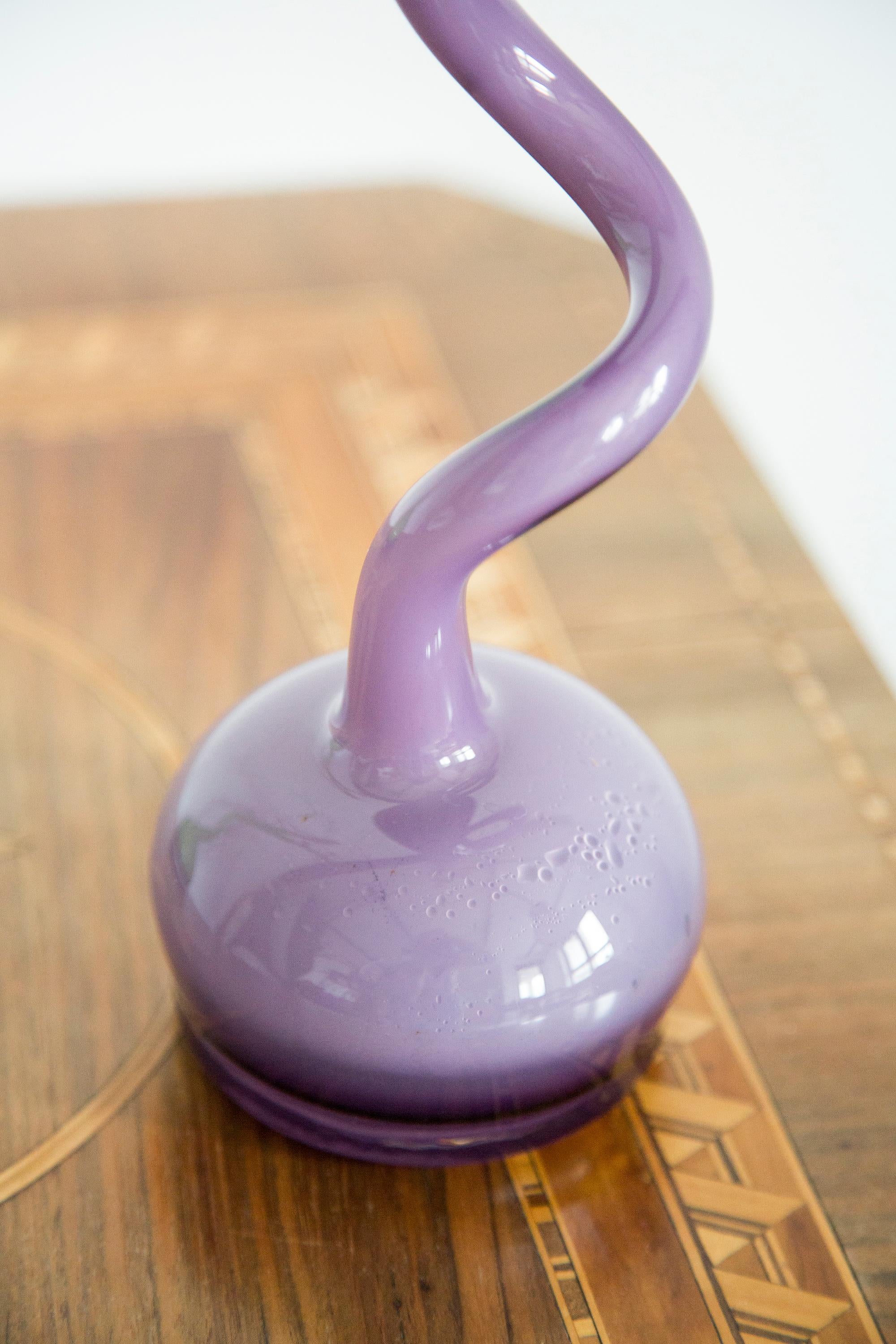 Glass Midcentury Medium Purple Violet Twisted Vase, Europe, 1960s