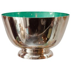 Vintage Mid-Century Medium Teal Blue Enamel Lined Sterling Silver Bowl