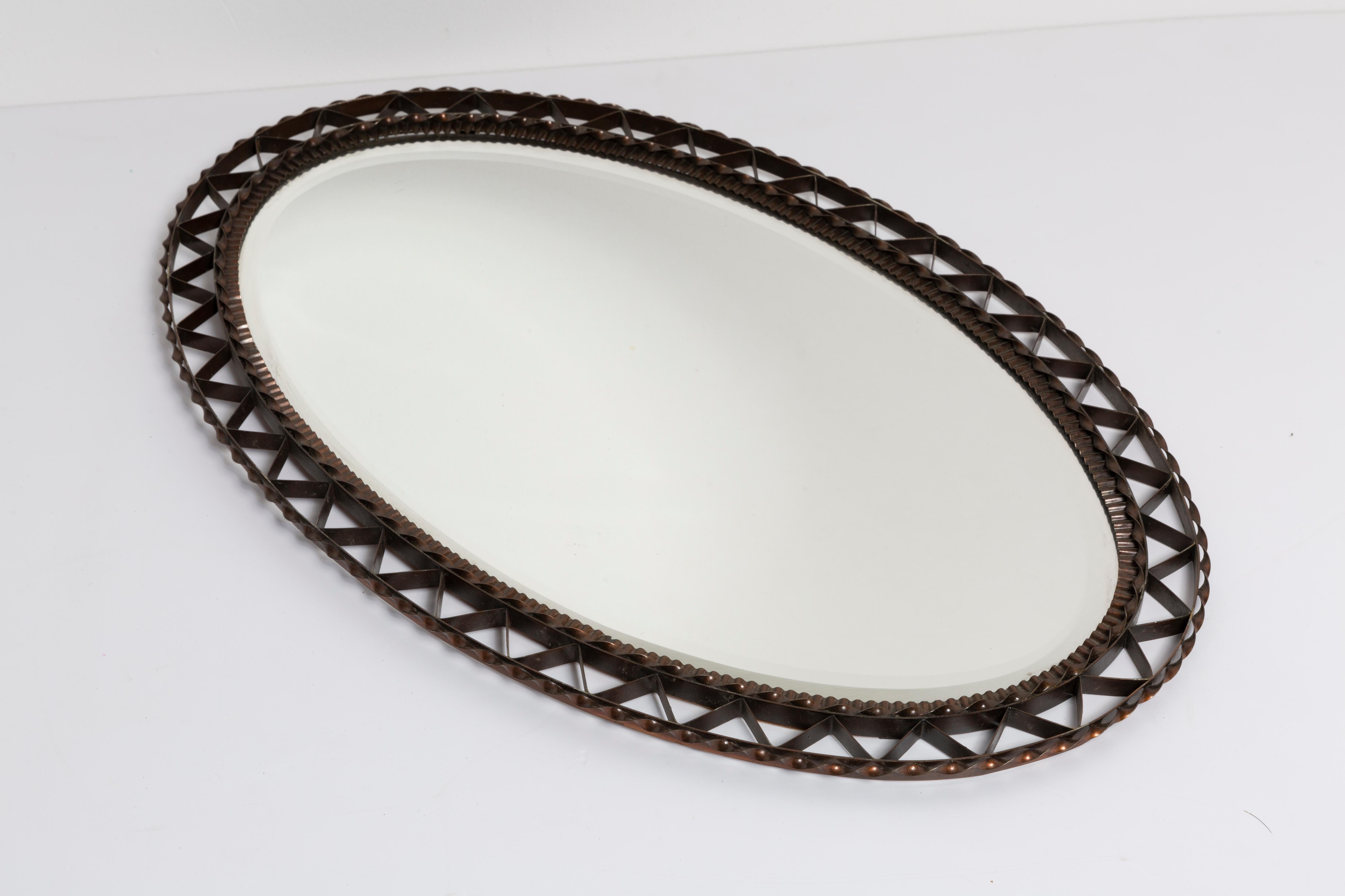 Mid-Century Modern Mid-Century Medium Vintage Dark Metal Mirror, Italy, 1960s