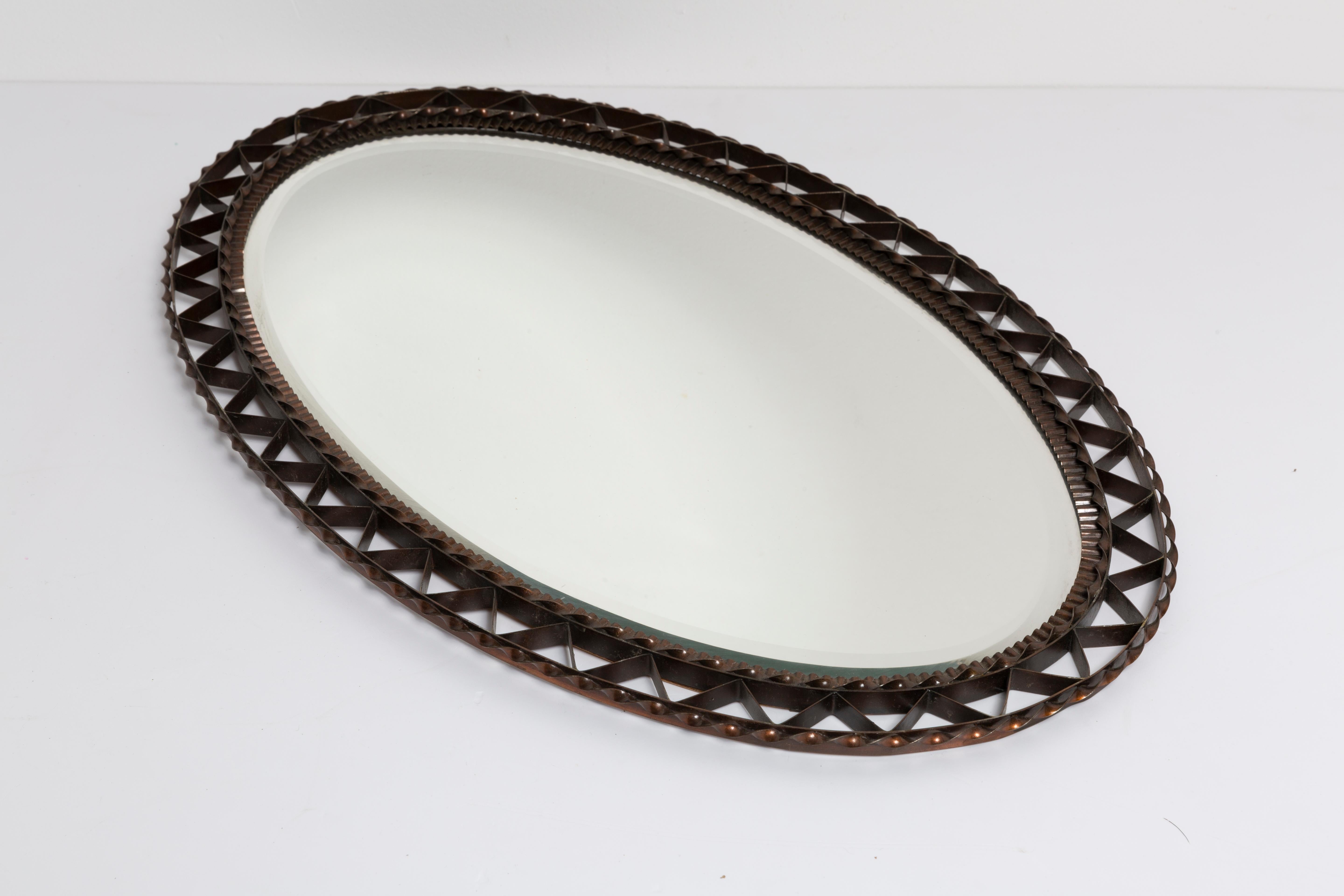 Italian Mid-Century Medium Vintage Dark Metal Mirror, Italy, 1960s