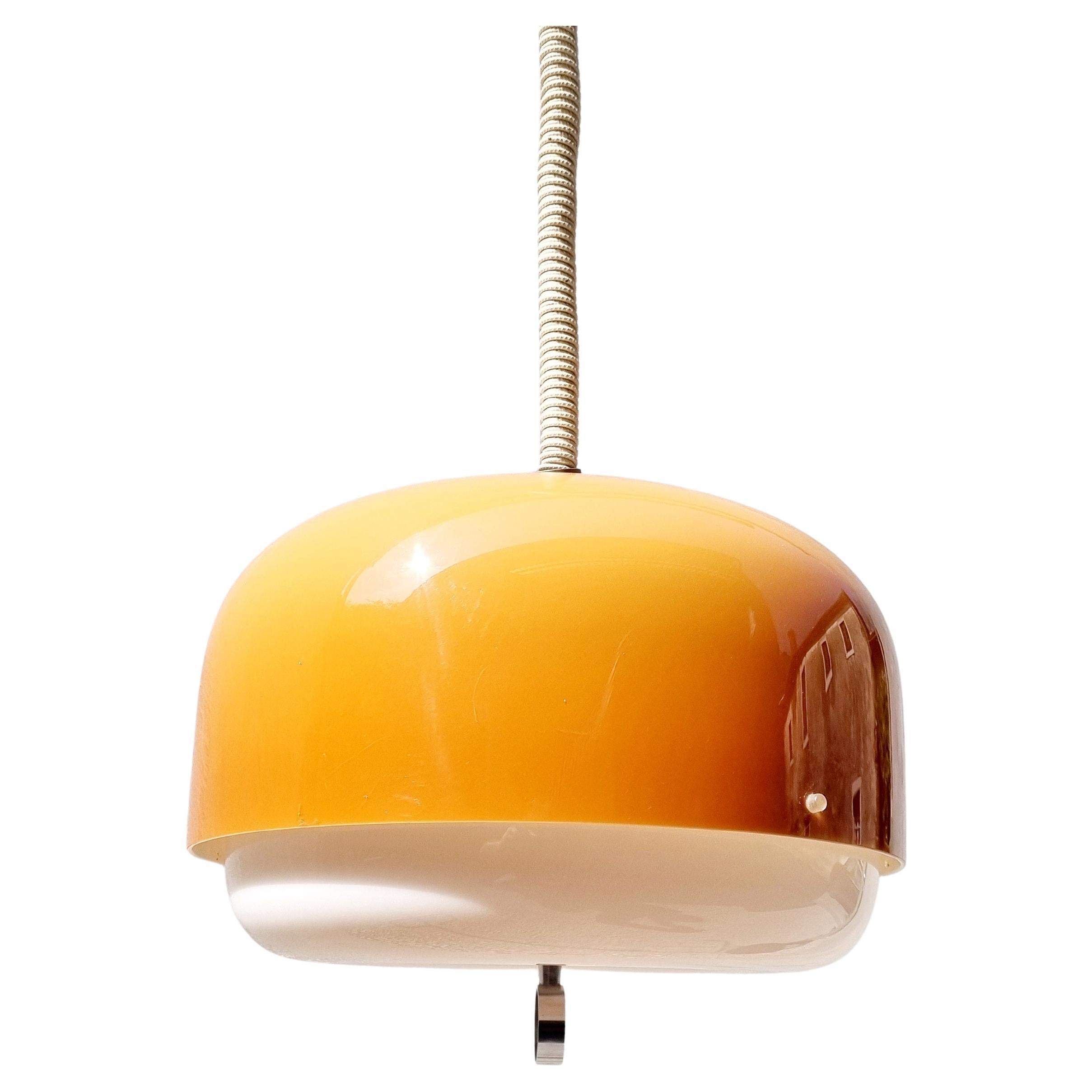 Mid Century brown and white Plastic Lamp was designed by Studio Harvey Guzzini in '70s. Model MEDUSA, designed by Luigi Massoni and Luciano Buttura.

It was produced by Meblo, Yugoslavia, as part of a Guzzini collection, an Italian lighting