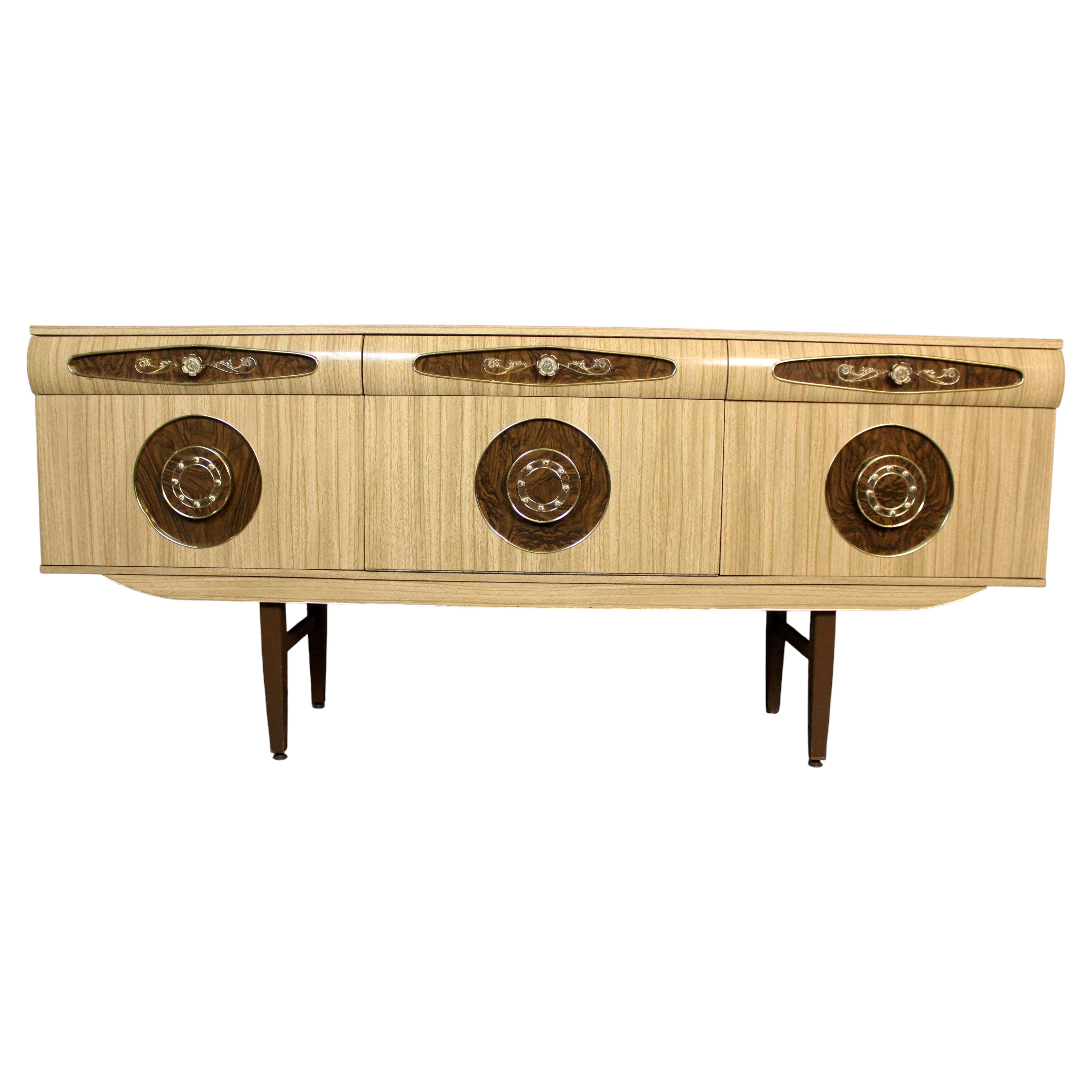 Mid-Century Melamine Italian Sideboard with Brass Handles