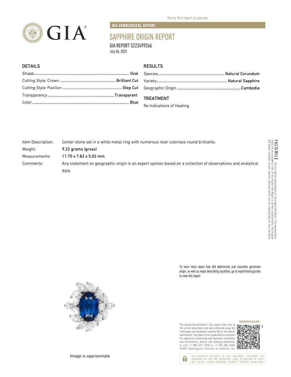 Mid Century Mellerio Paris GIA No Heat Sapphire Diamond Platinum Ring 3
