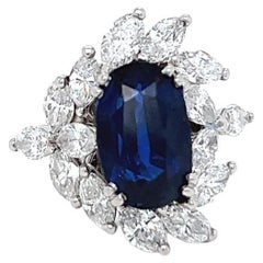 Mid Century Mellerio Paris GIA No Heat Sapphire Diamond Platinum Ring
