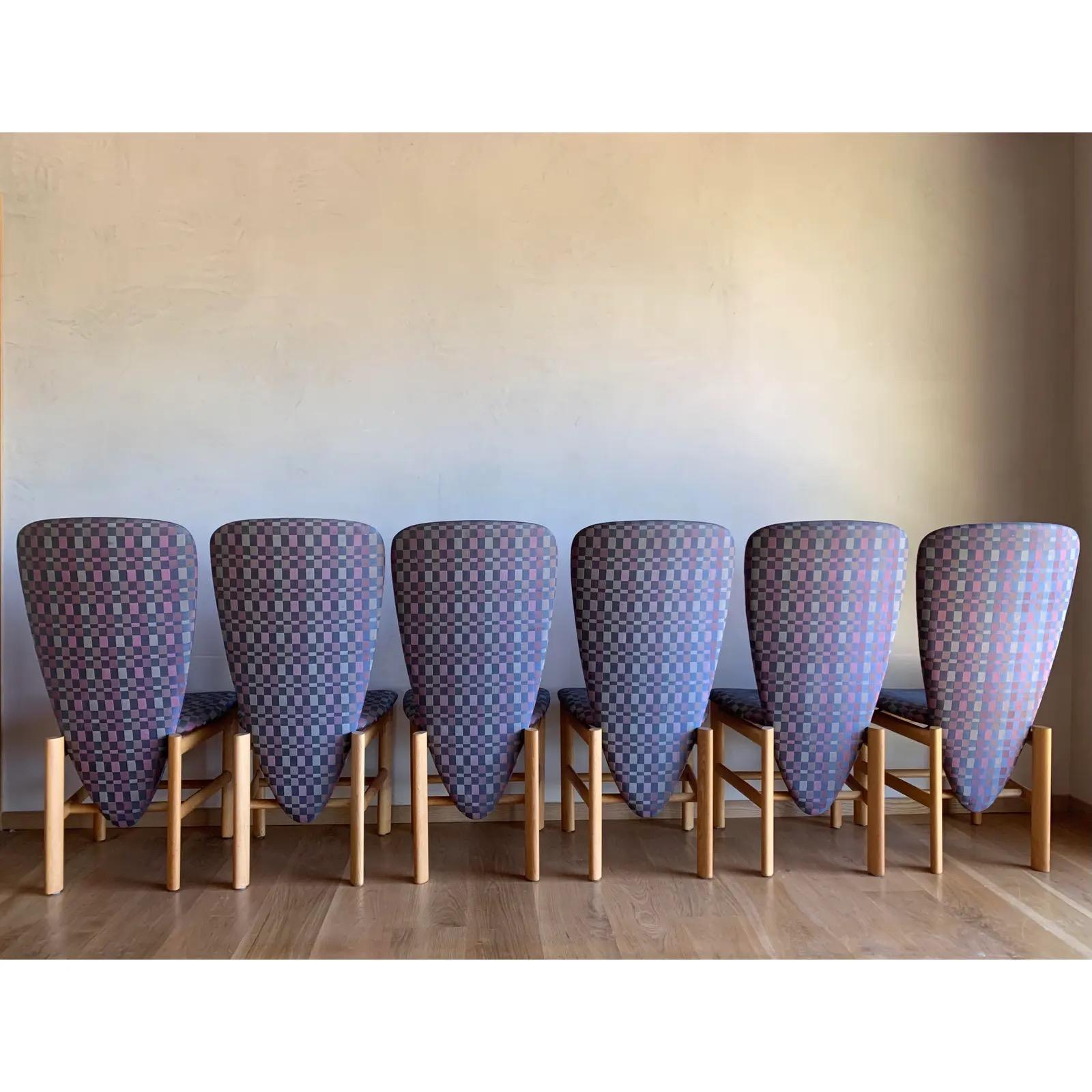 Streamlined Moderne Mid Century Memphis Style High Back White Oak Danish Skovby Dining Chairs-Set 6 For Sale