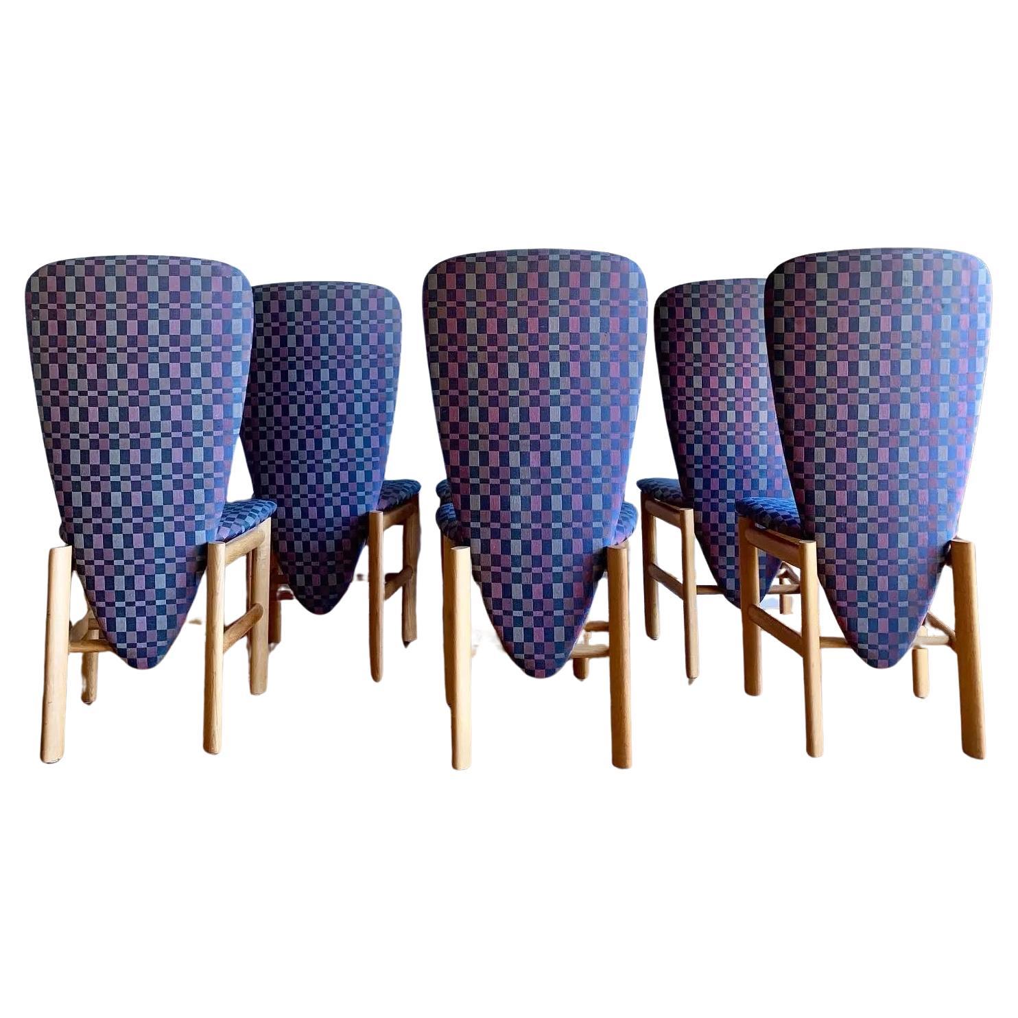 Mid Century Memphis Style High Back White Oak Danish Skovby Dining Chairs-Set 6