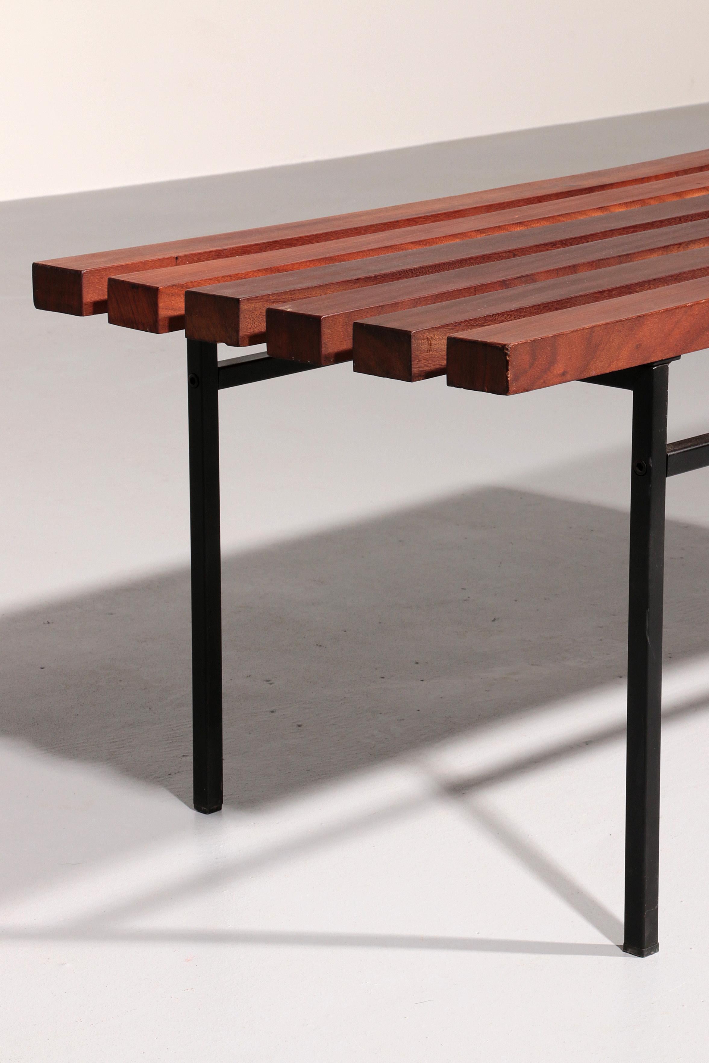 Mid-Century Meranti Wood Bench 1960 Italy 4