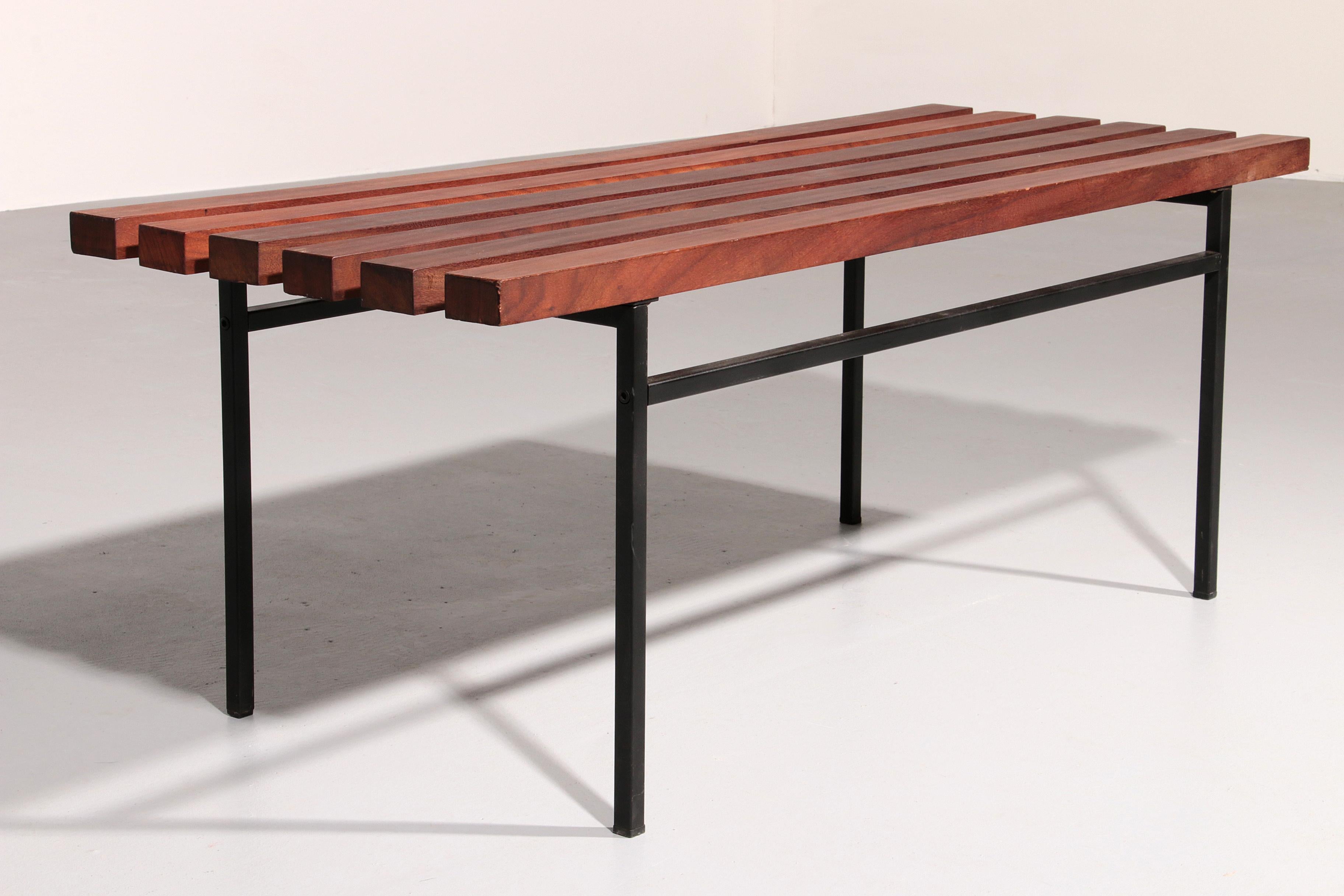 Mid-Century Meranti Wood Bench 1960 Italy 5