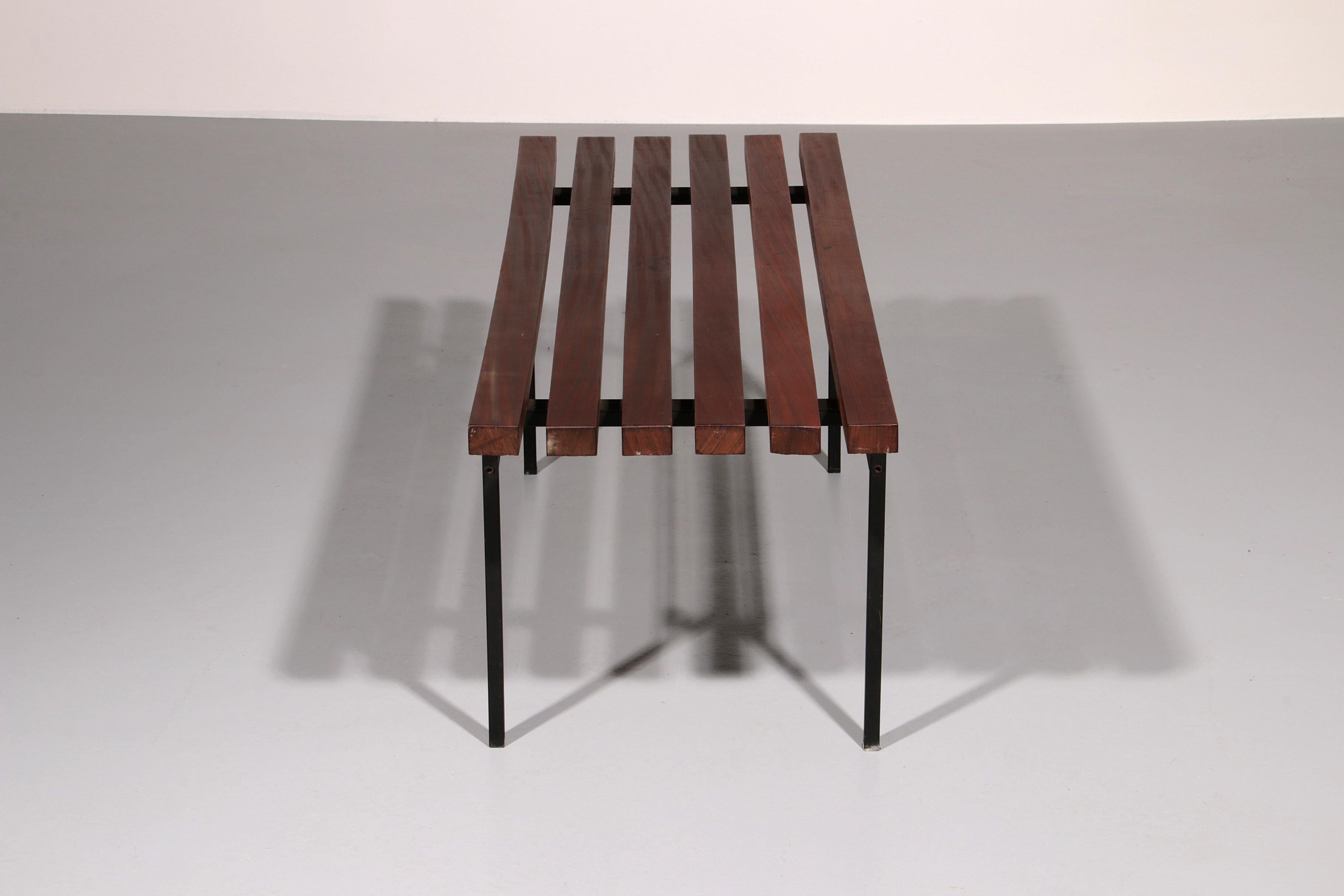 Metal Mid-Century Meranti Wood Bench 1960 Italy