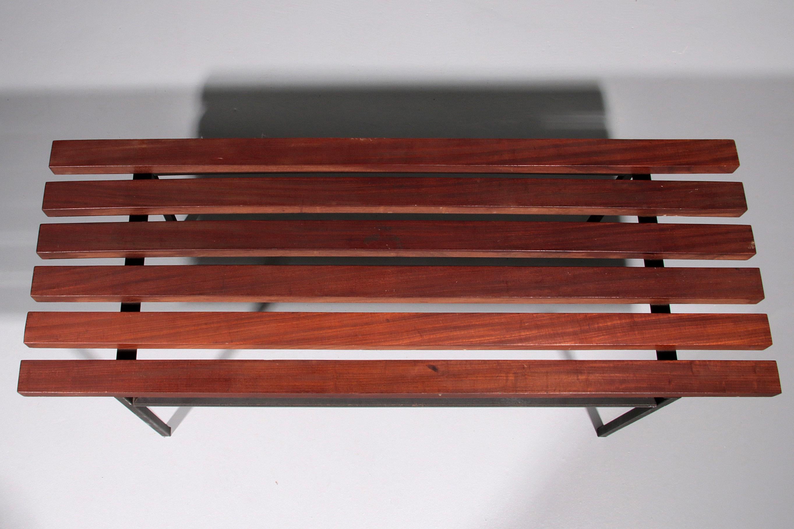 Mid-Century Meranti Wood Bench 1960 Italy 1