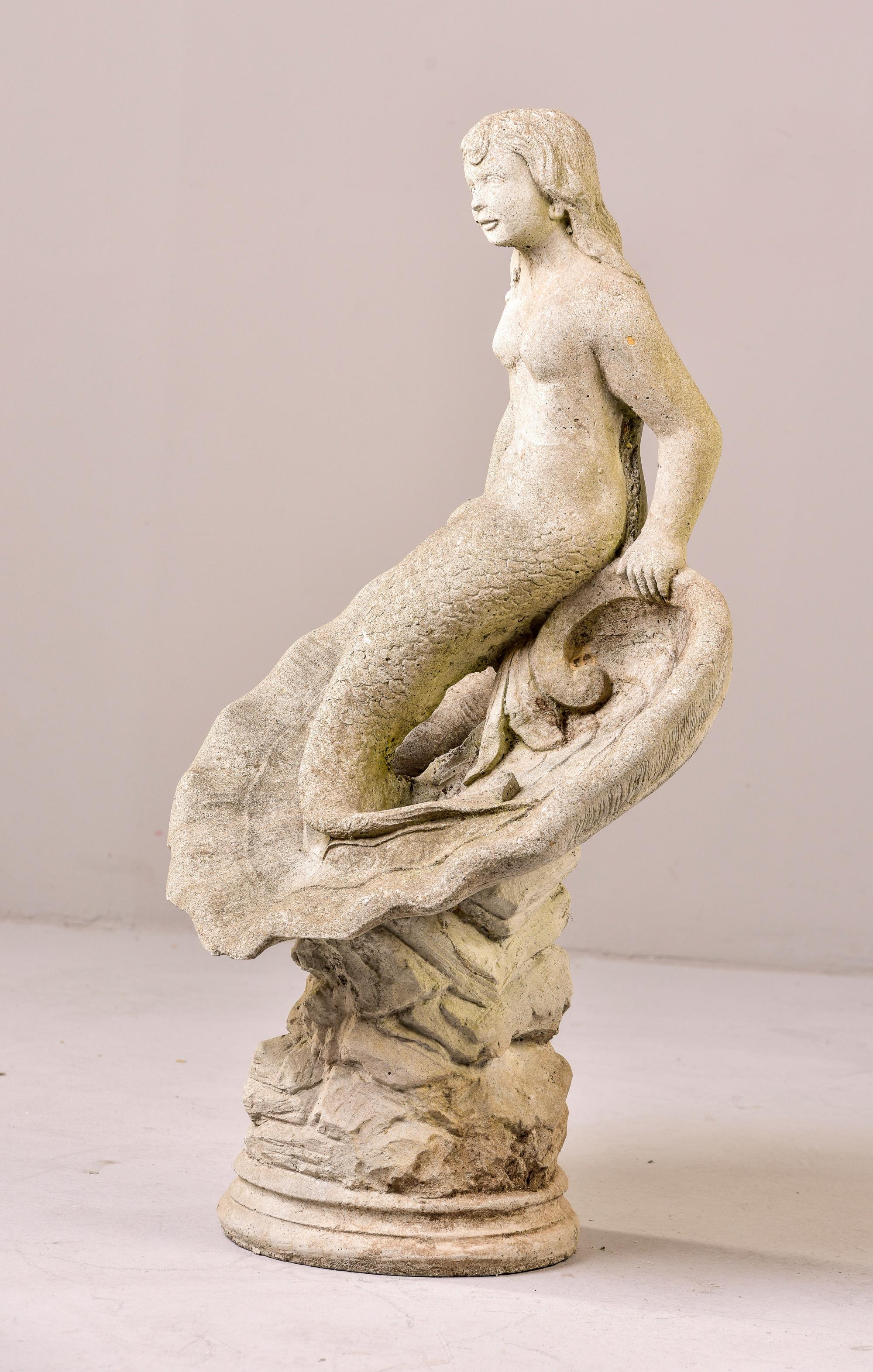 Cast Mid Century Mermaid Garden Statue