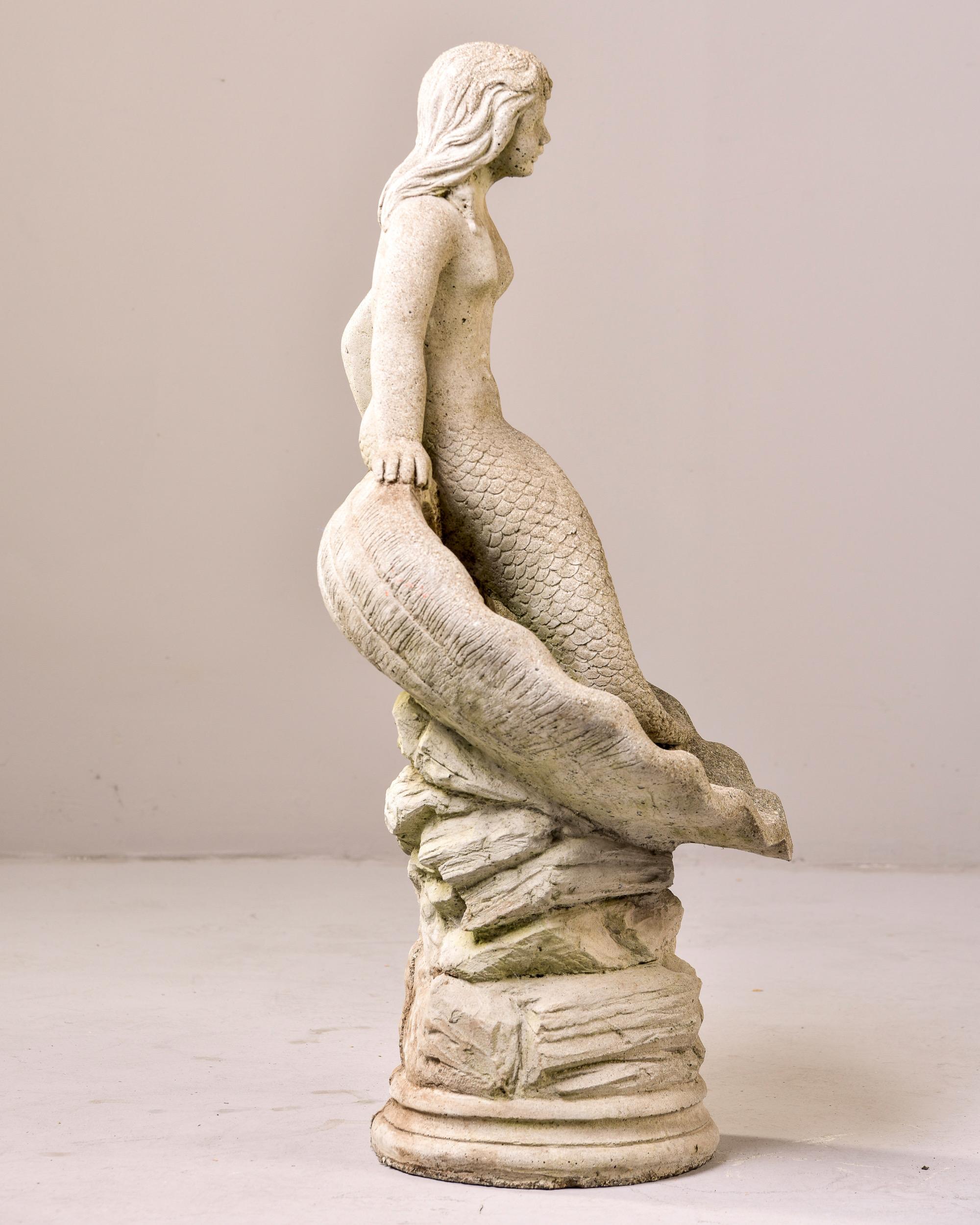Cement Mid Century Mermaid Garden Statue