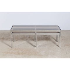 Mid Century Merrow Associates Chrome and Smoked Glass Nest of Tables