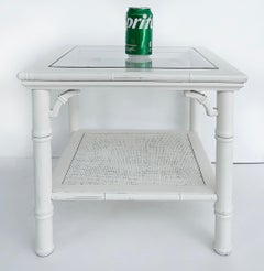 Mid-Century Mersman Faux Bamboo Caned Side Tables with Glass Tops, a Pair