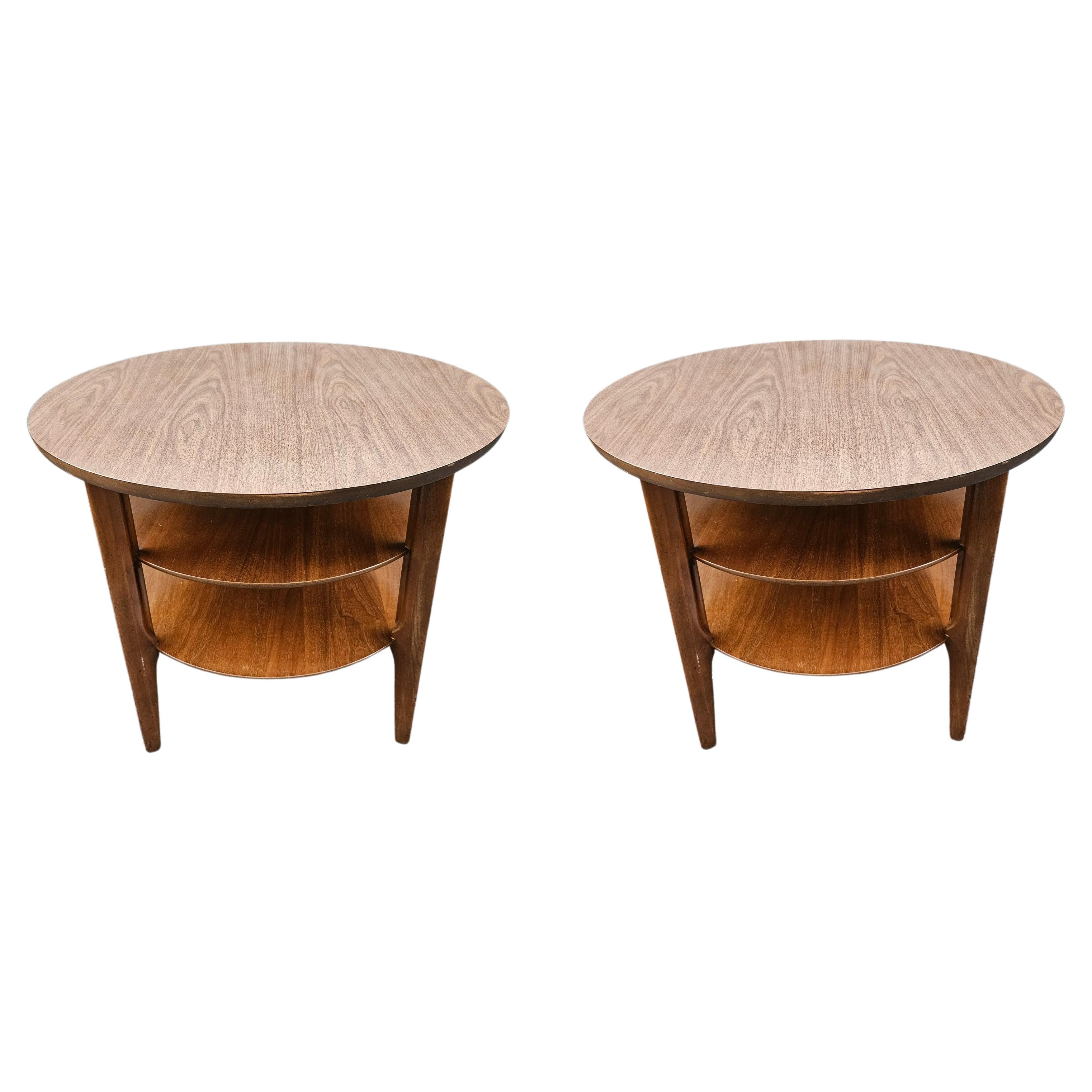 Mid-Century Mersman Teak and Formica Top Three-Tier Side Table For Sale