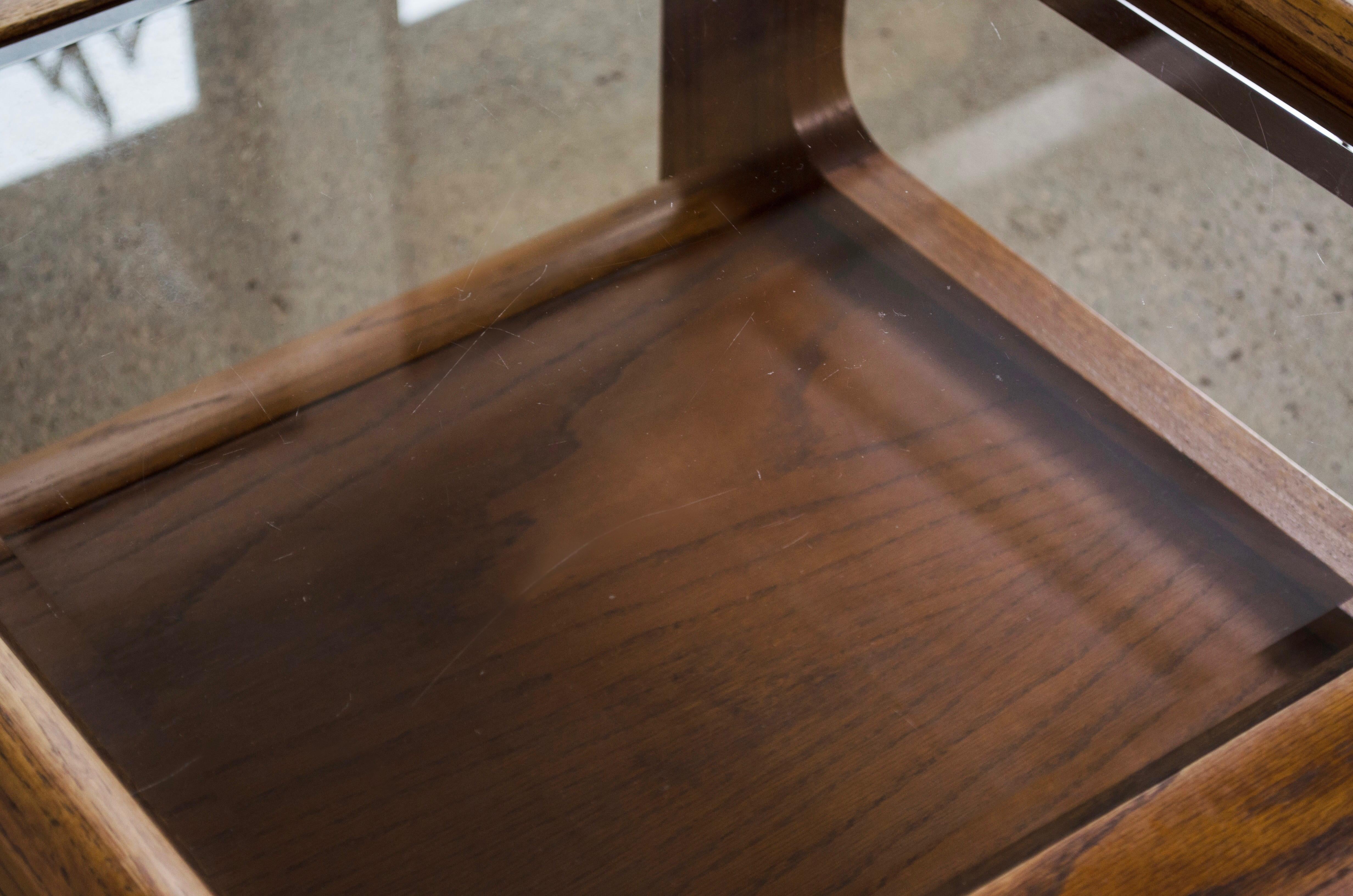 Late 20th Century Midcentury Mersman Wood and Smoked Glass Cantilever Coffee Table