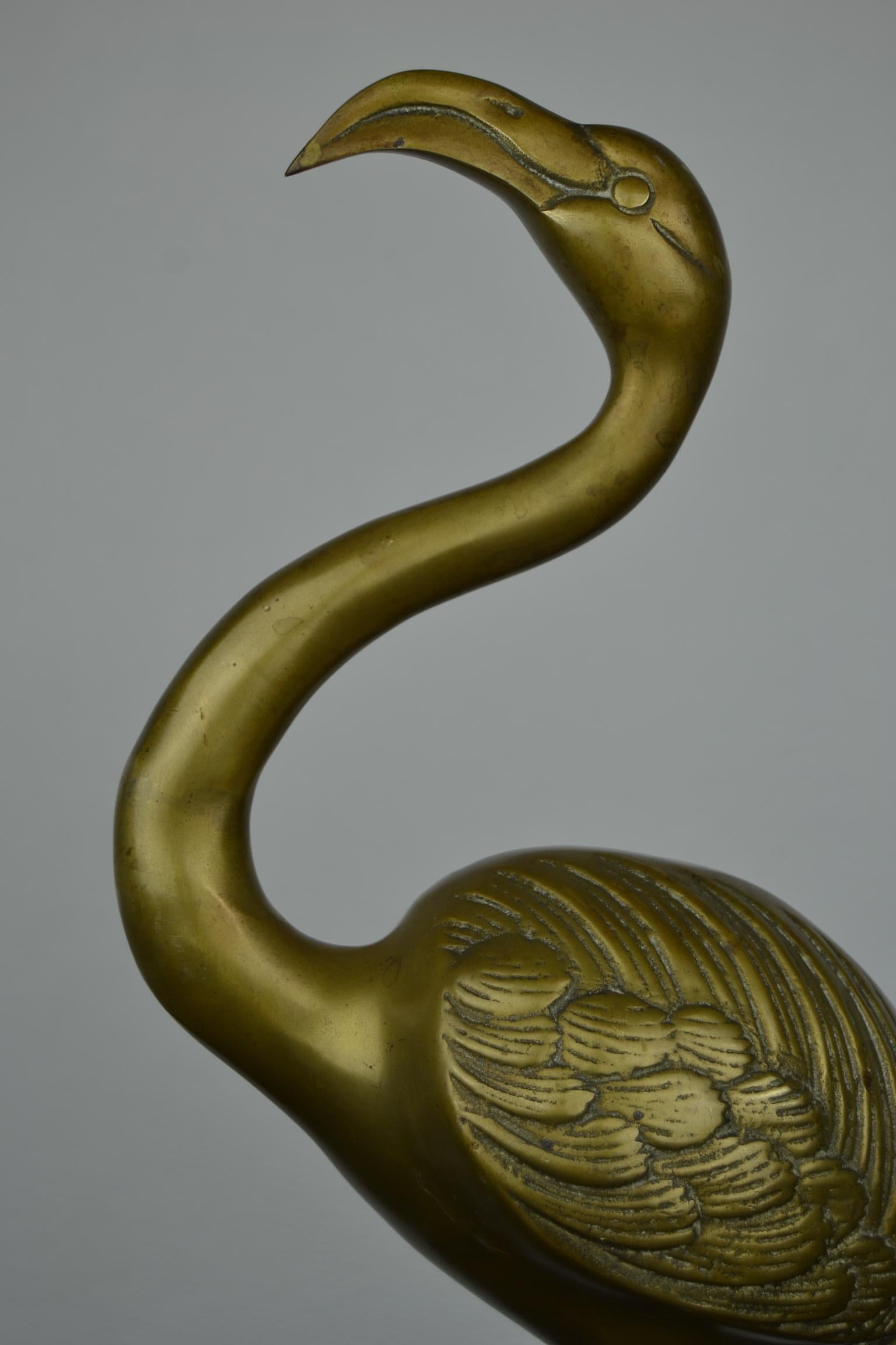 European Mid-Century Messing Flamingo Figurine Sculpture