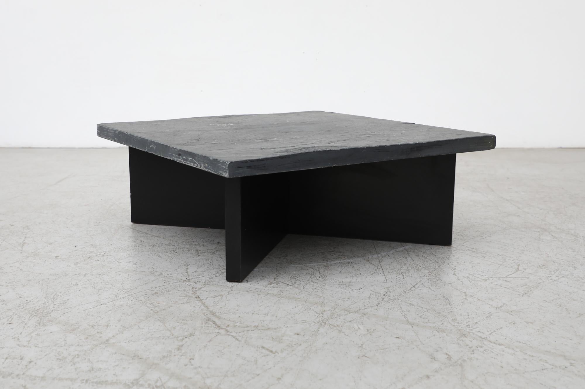 Mid-Century Metaform 'Attributed' stone Coffee Table with Black Wooden x Base For Sale 6