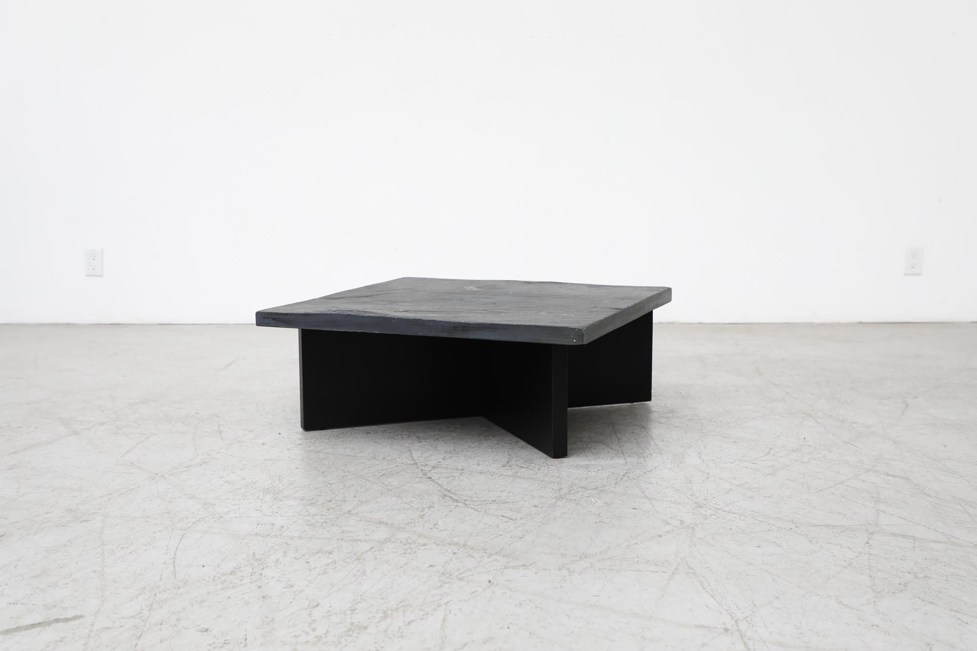 Mid-Century Modern Mid-Century Metaform 'Attributed' stone Coffee Table with Black Wooden x Base For Sale