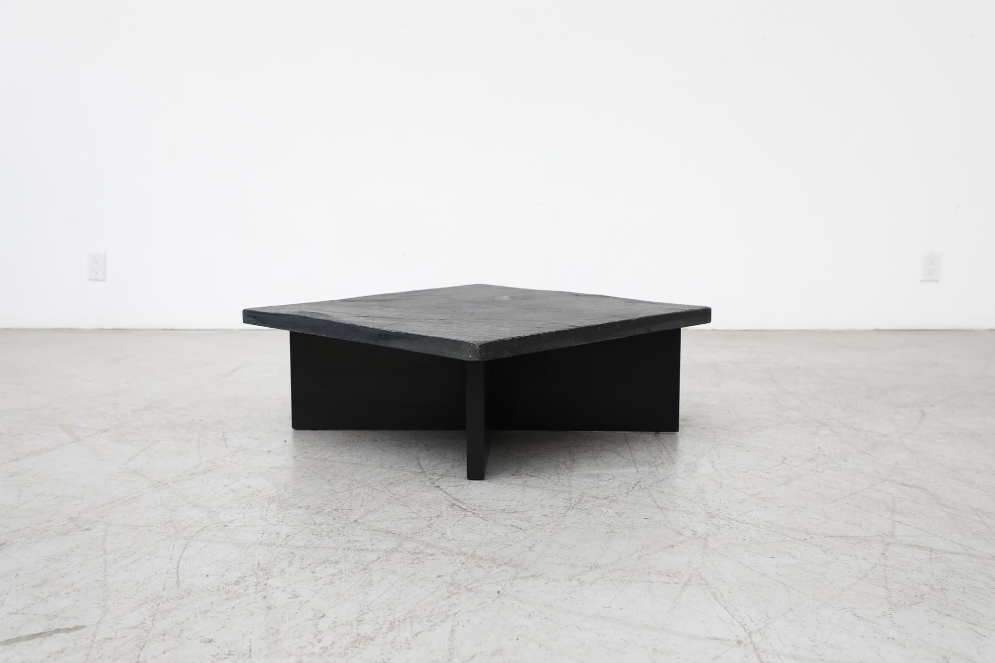 Dutch Mid-Century Metaform 'Attributed' stone Coffee Table with Black Wooden x Base For Sale
