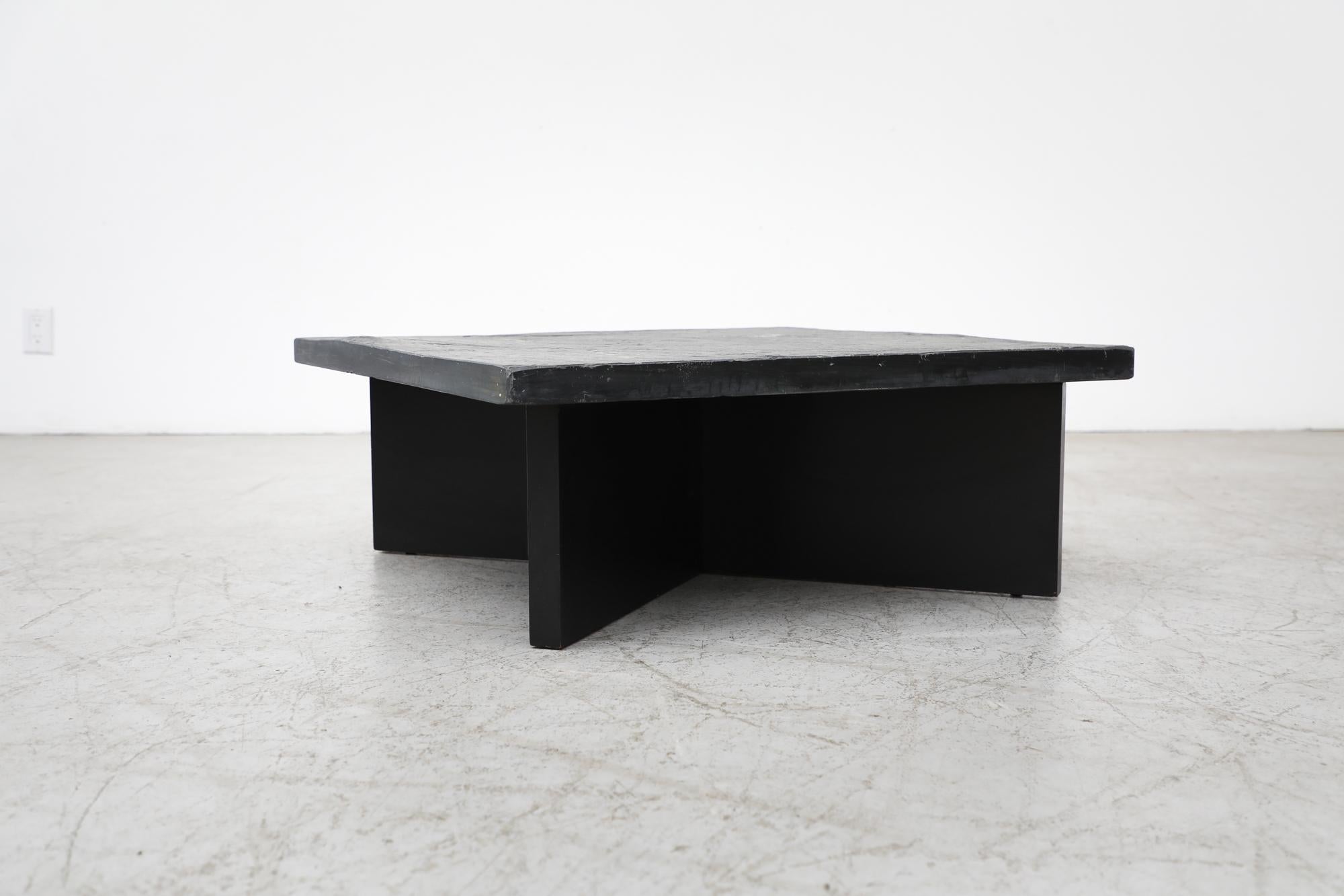 Slate Mid-Century Metaform 'Attributed' stone Coffee Table with Black Wooden x Base For Sale