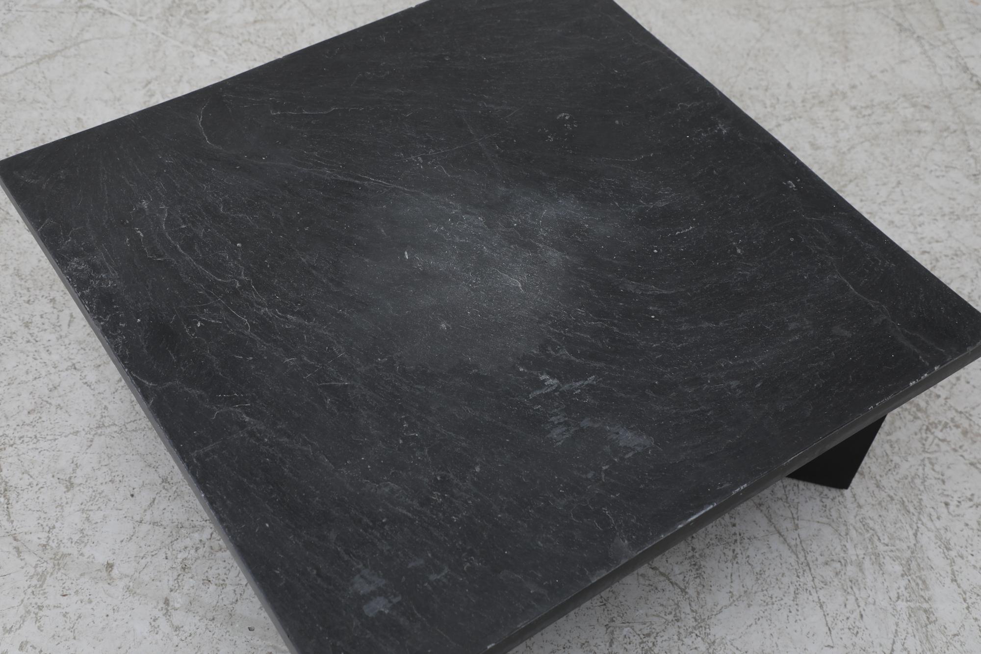 Mid-Century Metaform 'Attributed' stone Coffee Table with Black Wooden x Base For Sale 2