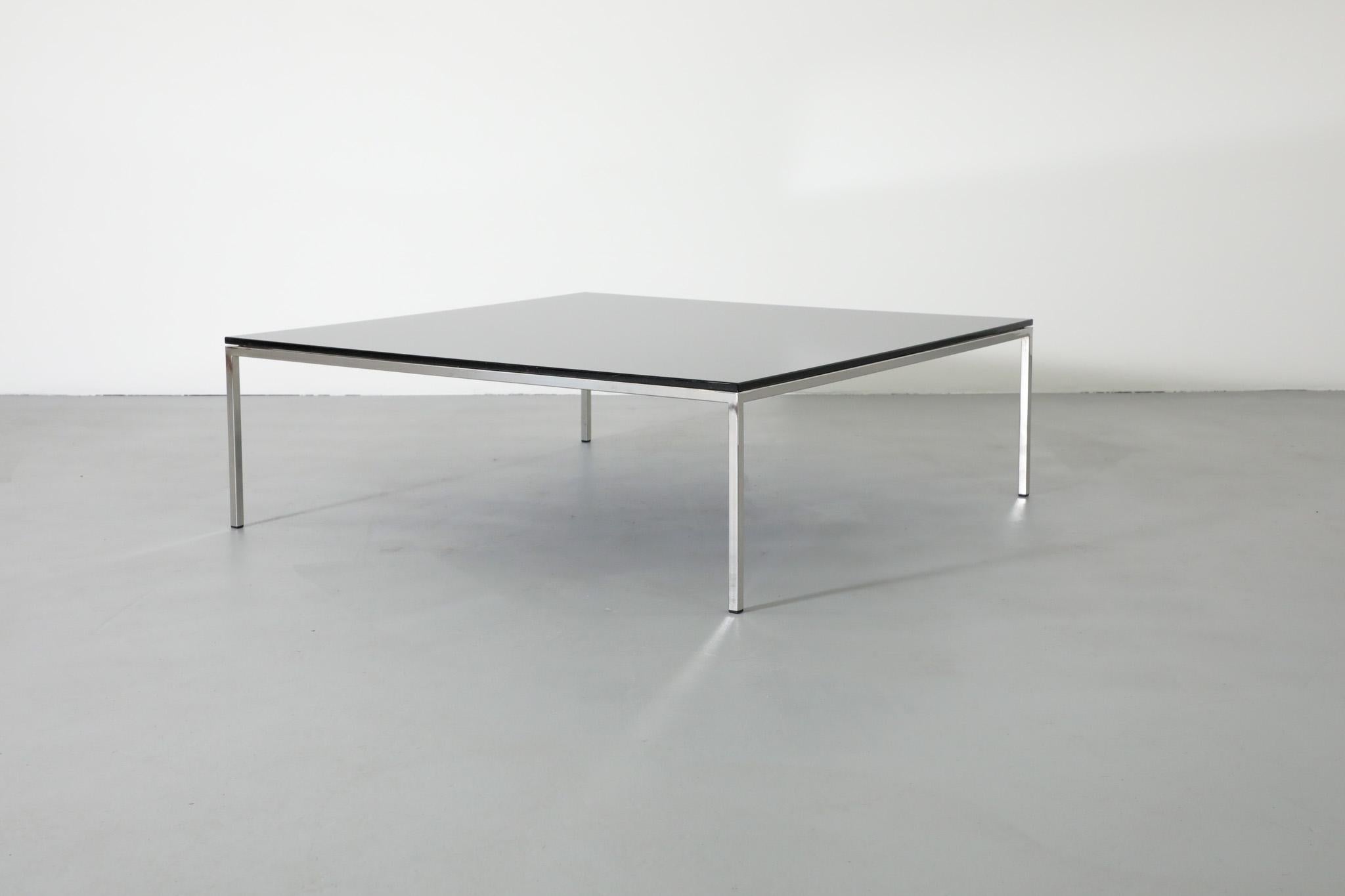 Dutch Mid-Century Metaform Black Mirrored Glass and Chrome Coffee Table For Sale