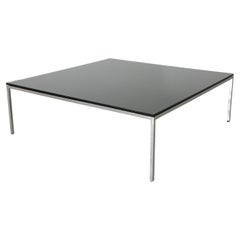 Retro Mid-Century Metaform Black Mirrored Glass and Chrome Coffee Table