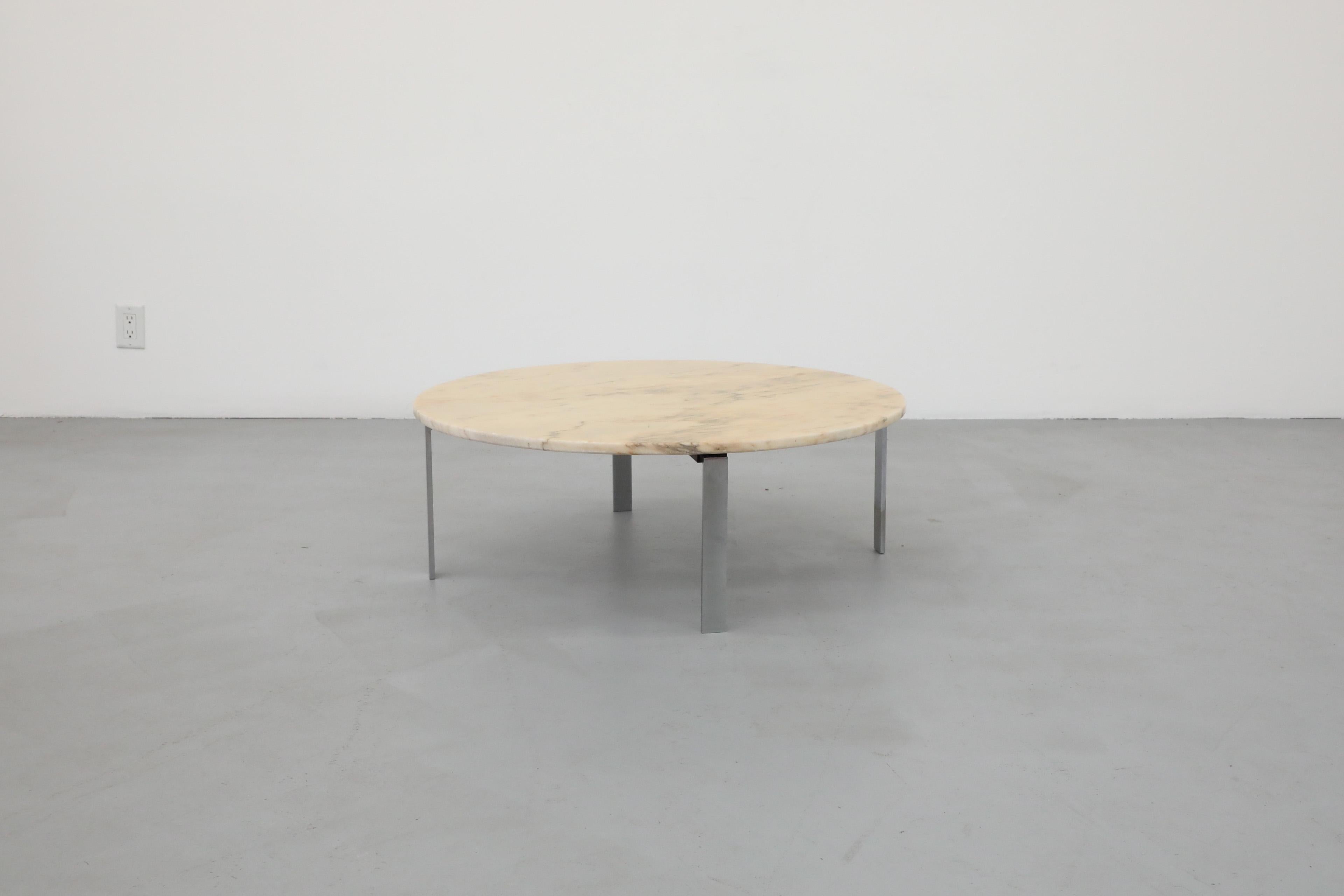 Dutch Mid-Century Metaform Chrome Coffee Table Base with Vintage Marble Top For Sale
