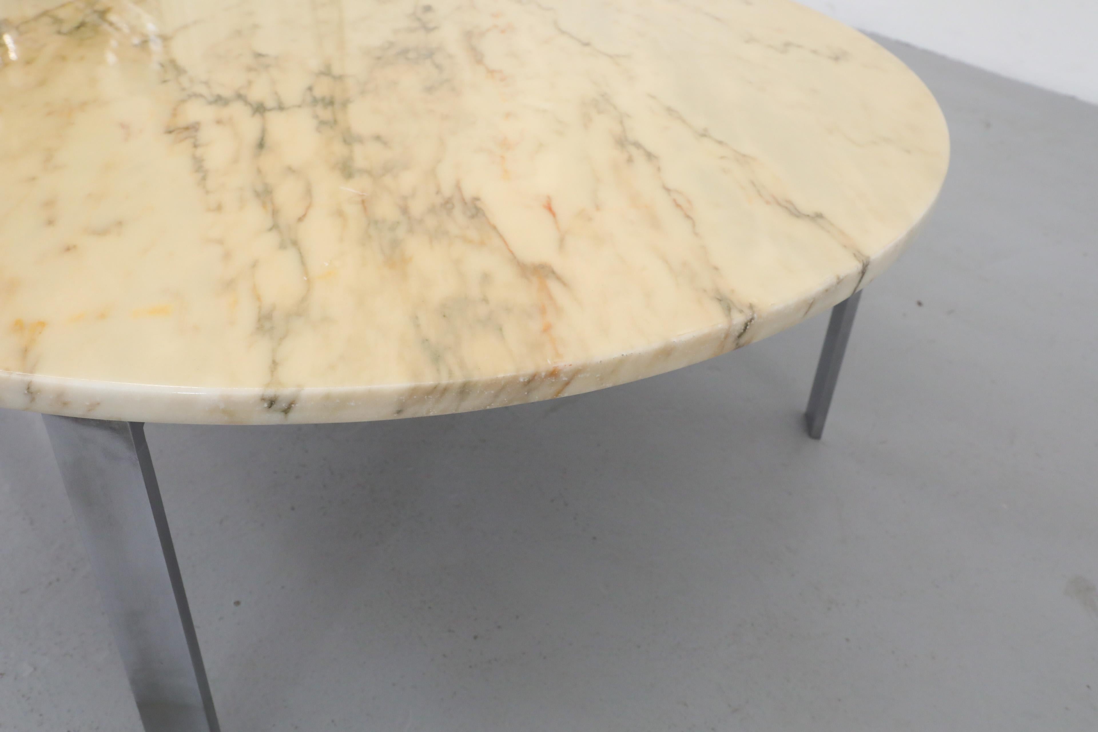 Mid-Century Metaform Marble Chrome Coffee Table Base with Vintage Marble Top In Good Condition For Sale In Los Angeles, CA