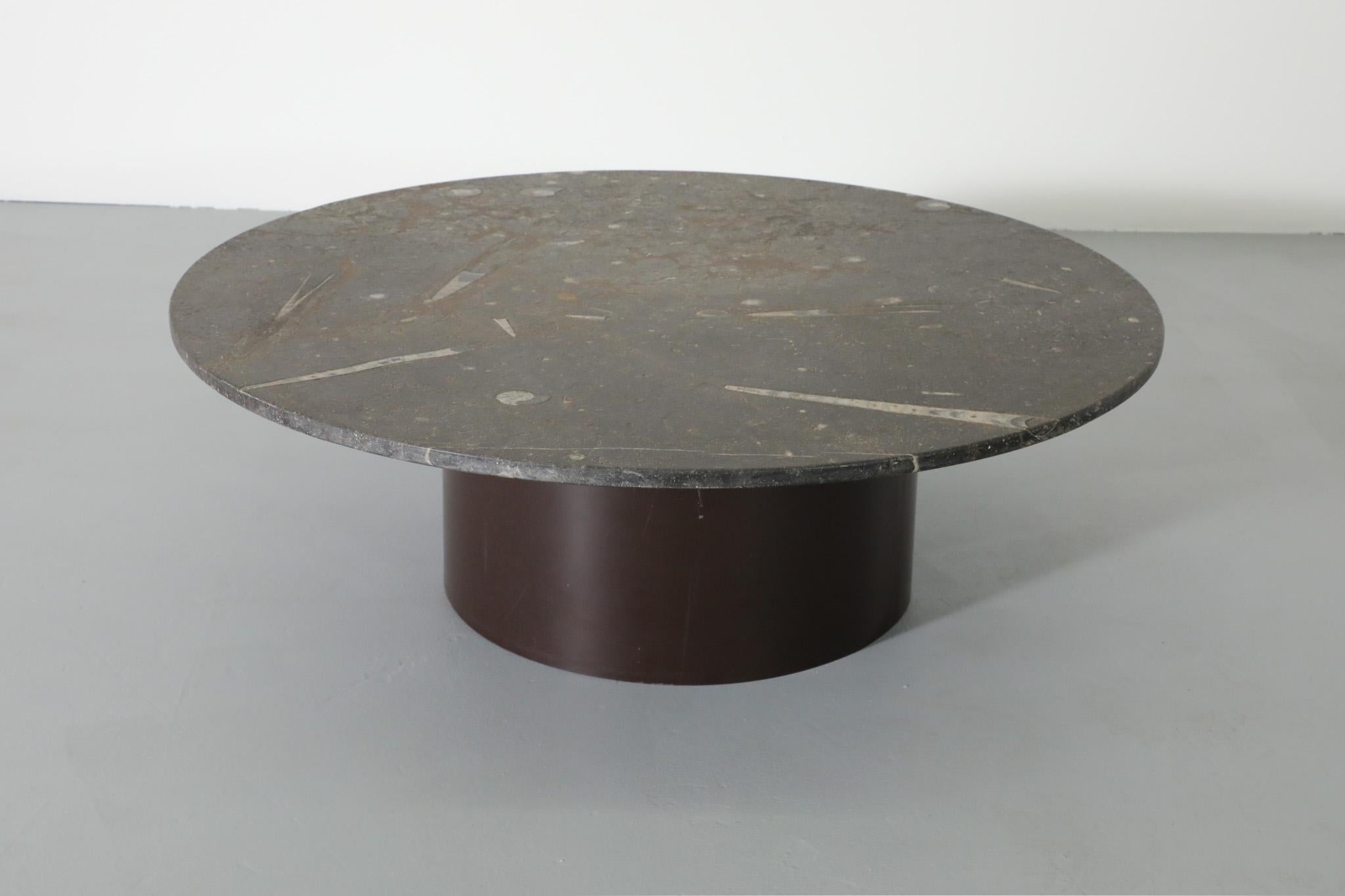 Mid-Century Metaform Style Round Fossil Stone Coffee Table 6