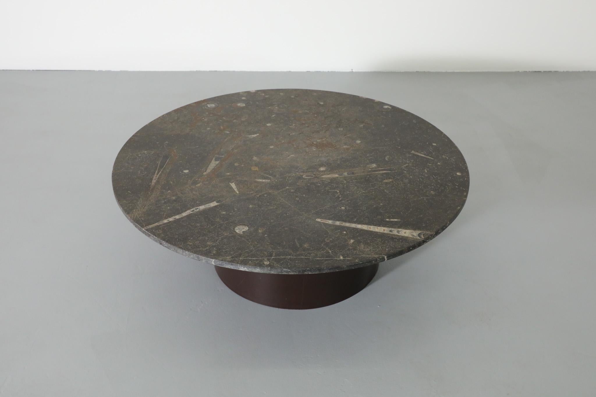 Enameled Mid-Century Metaform Style Round Fossil Stone Coffee Table