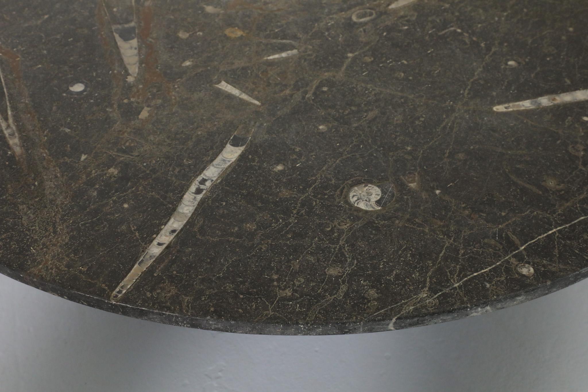 Mid-Century Metaform Style Round Fossil Stone Coffee Table 1
