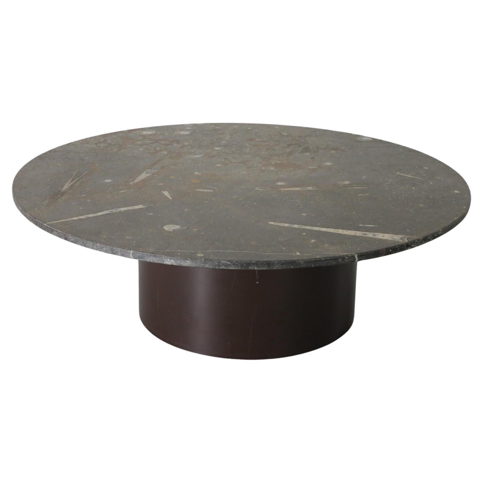 Mid-Century Metaform Style Round Fossil Stone Coffee Table
