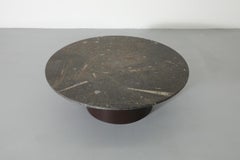 Mid-Century Metaform Style Round Fossil Stone Coffee Table with Brown Base