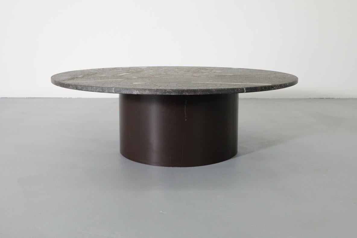 Mid-Century Modern Mid-Century Metaform Style Round Fossil Stone Coffee Table with Brown Base