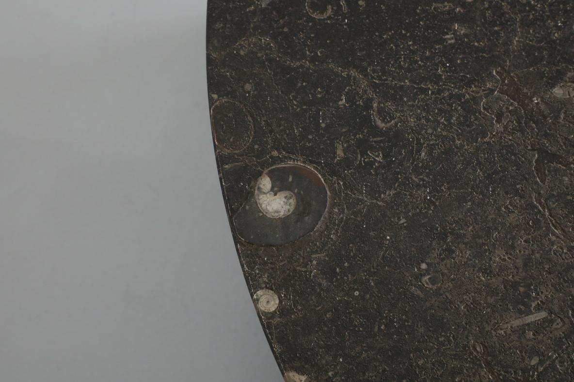 Mid-Century Metaform Style Round Fossil Stone Coffee Table with Brown Base 1