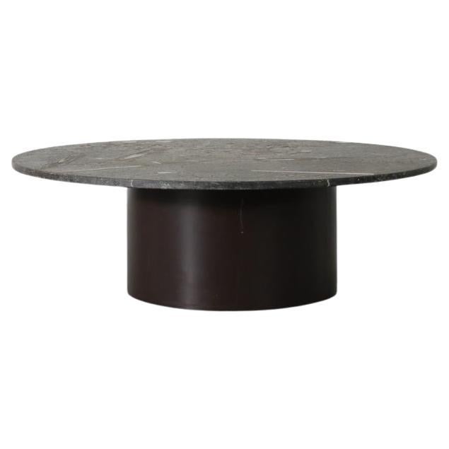 Mid-Century Metaform Style Round Fossil Stone Coffee Table with Brown Base