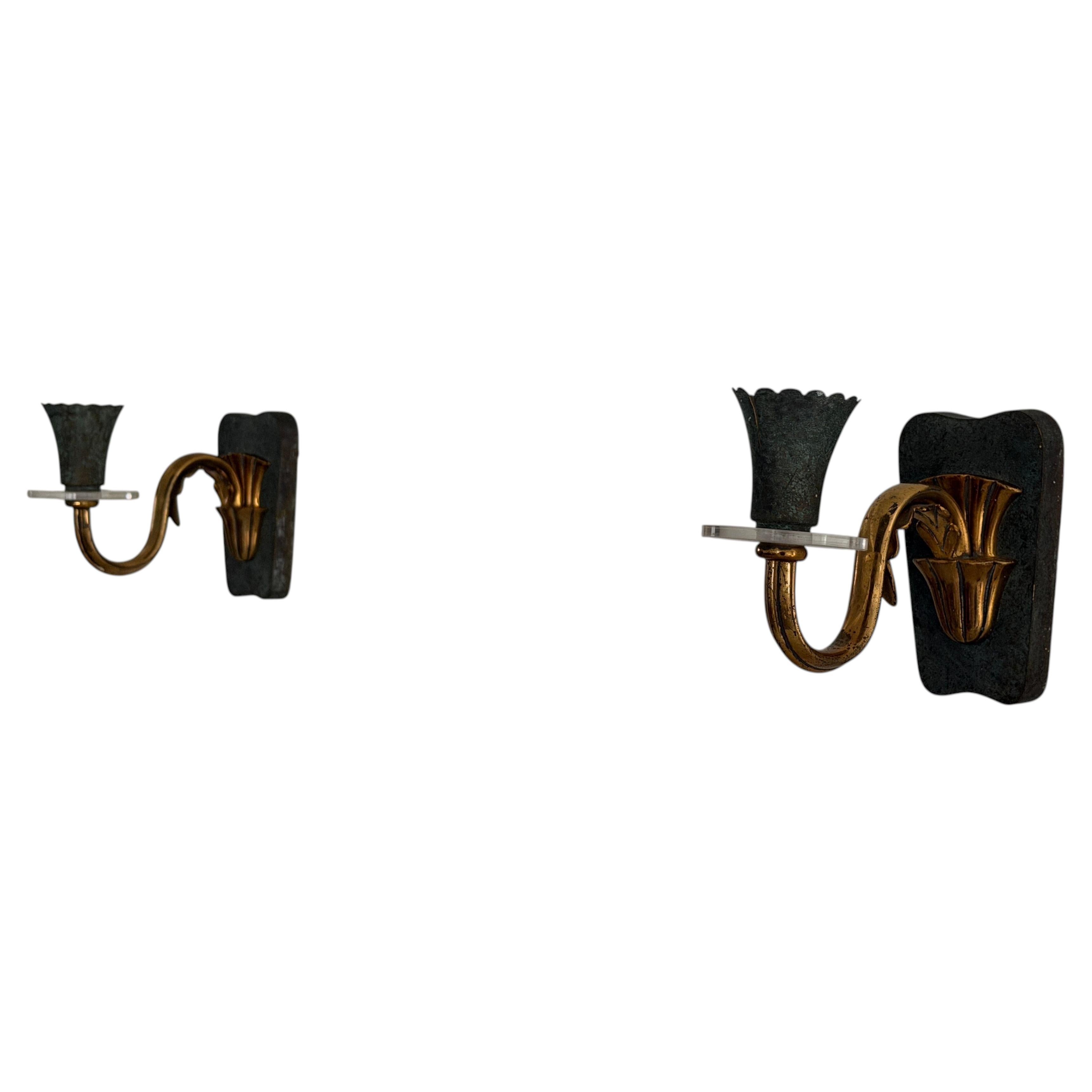 Mid-Century Metal and Brass Pair of Wall Lamps, 1960s, Italy