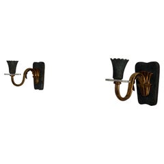 Mid-Century Metal and Brass Pair of Wall Lamps, 1960s, Italy