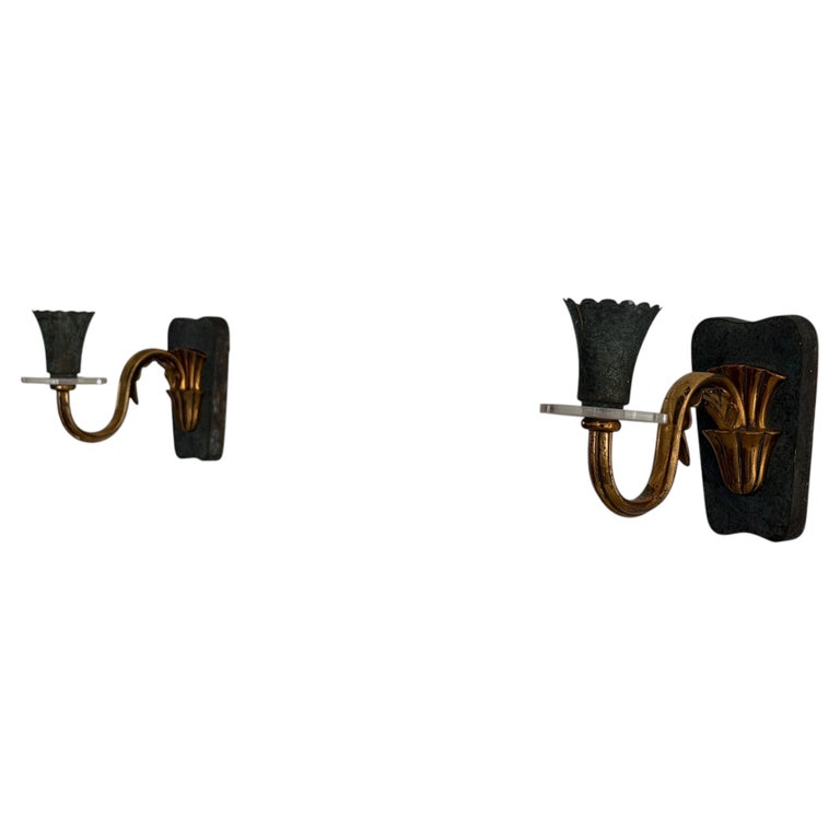 Mid-Century Metal and Brass Pair of Wall Lamps, 1960s, Italy