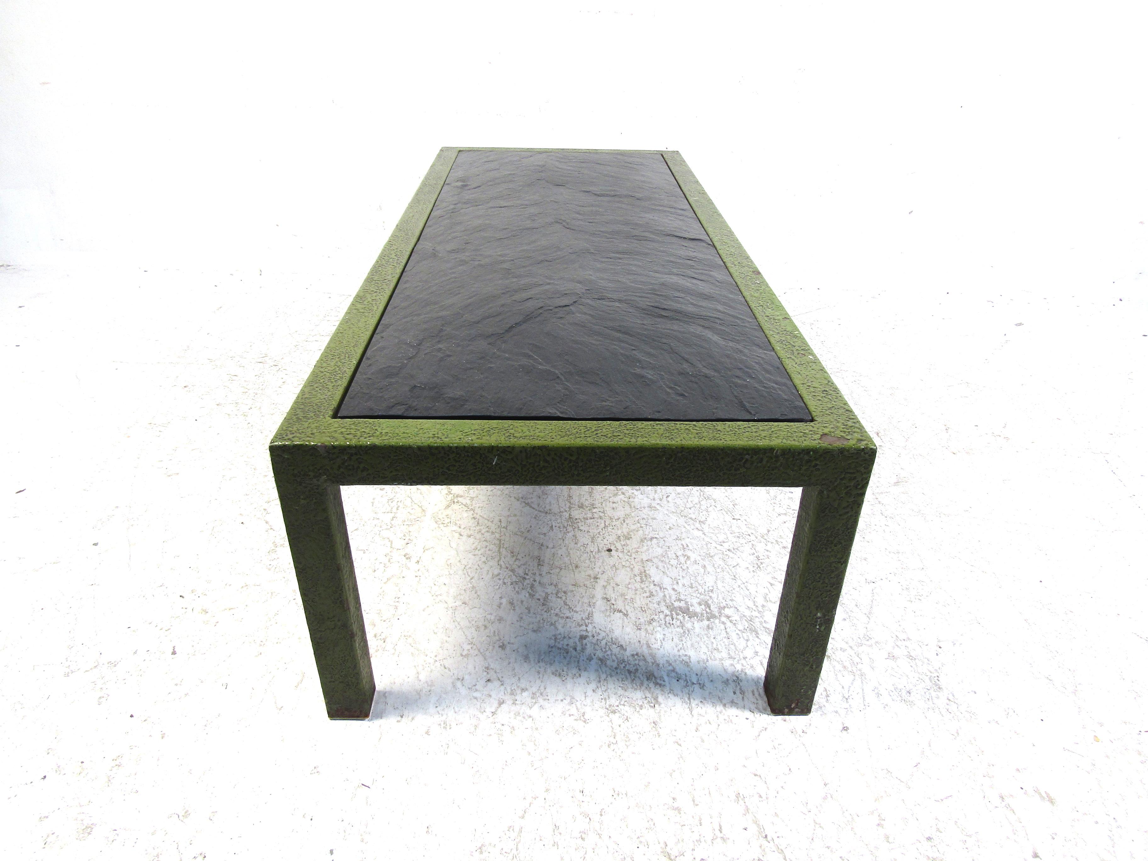 Midcentury Metal and Faux Stone Coffee Table For Sale 5